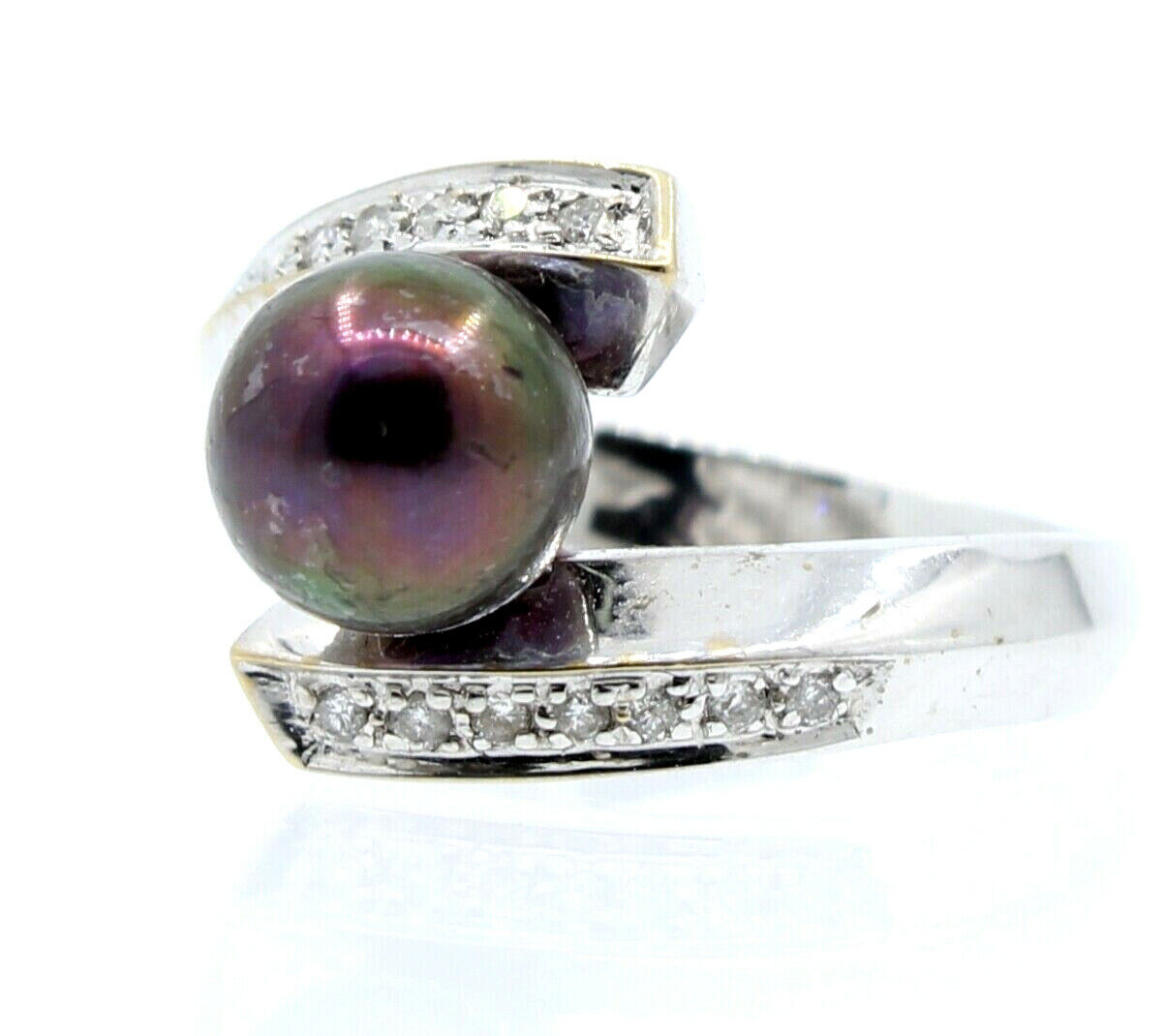 18K WHITE GOLD LADIES TAHITIAN PEARL / DIAMOND RING SIZE 7