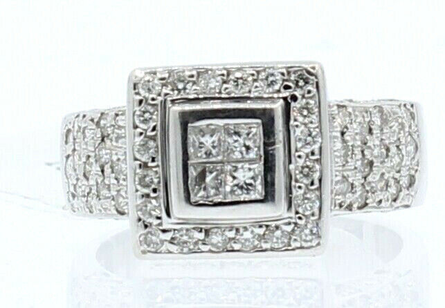 18K WHITE GOLD PRINCESS CUT INVISIBLE SET DIAMONDS LADIES RING SIZE 7