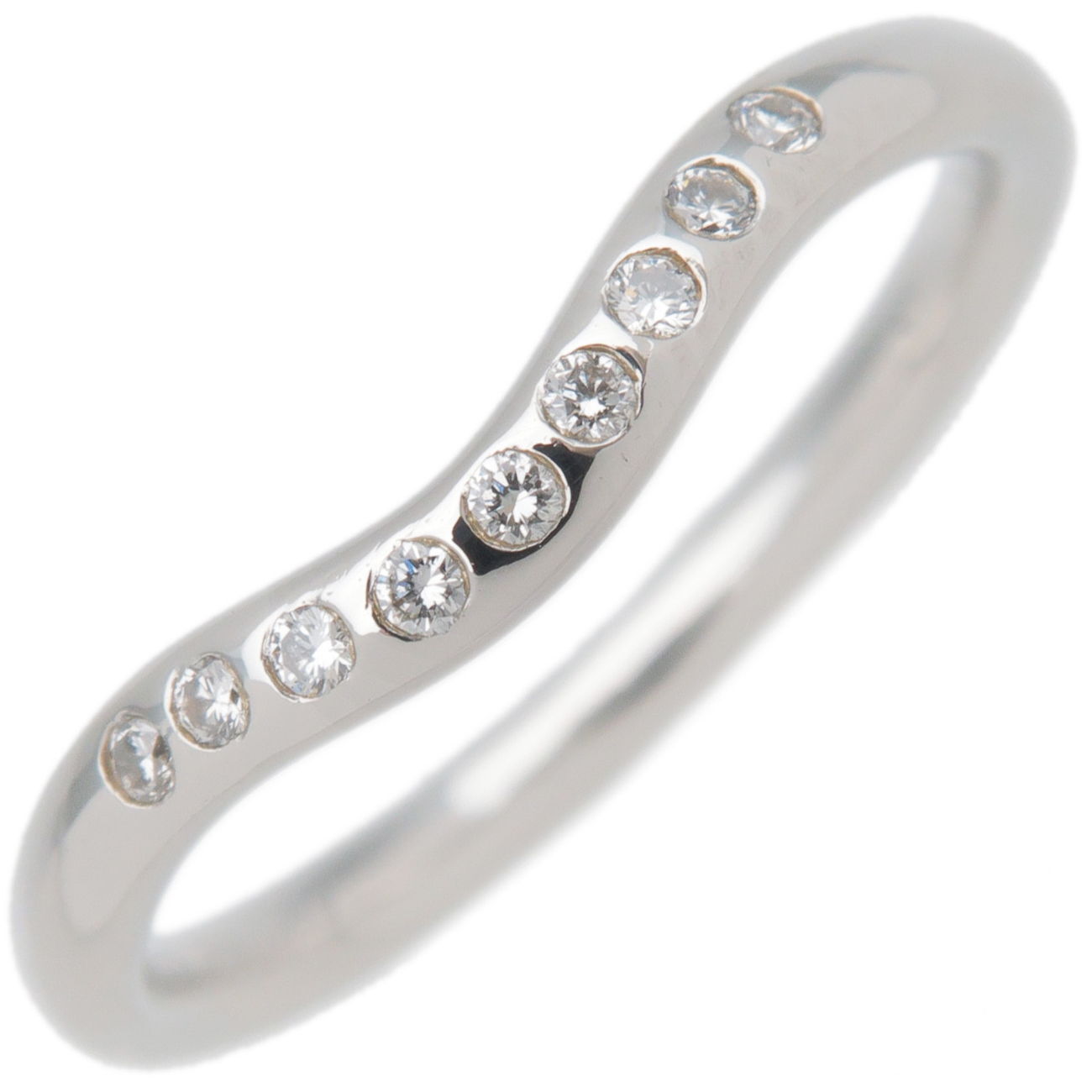 Authentic Tiffany  Co. Curved Band Ring 9P Diamond PT950
