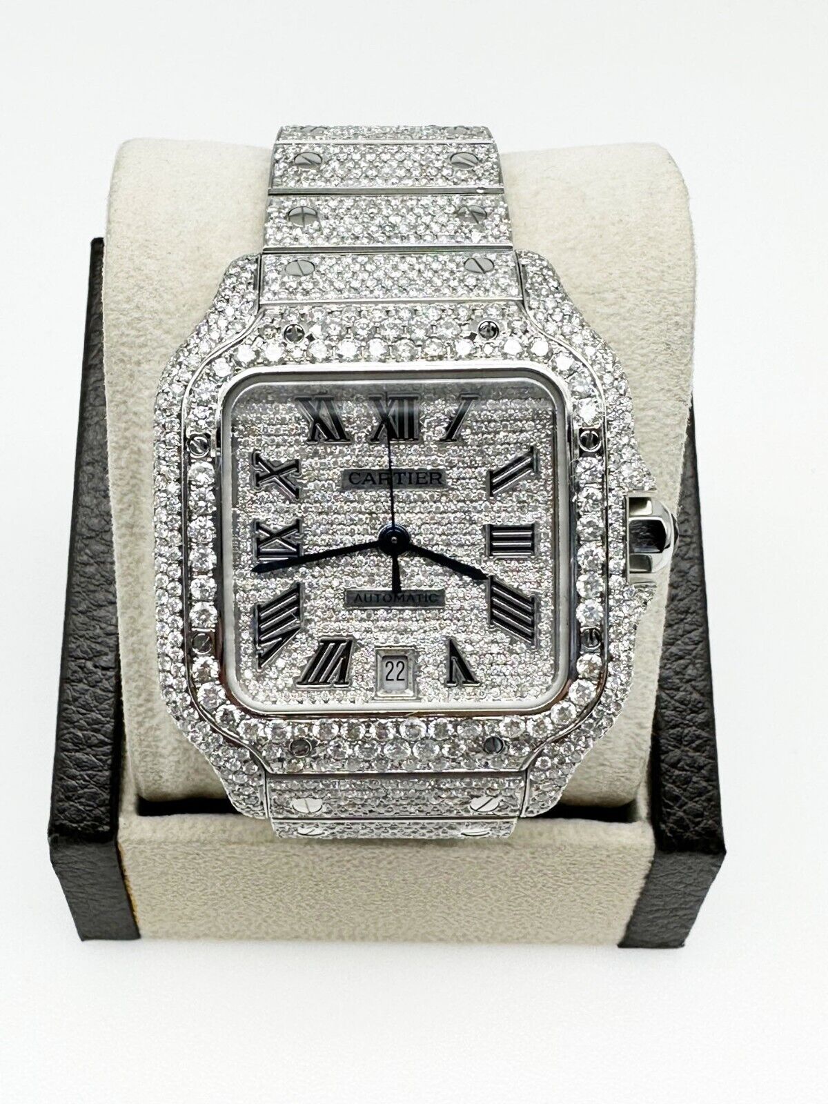 Cartier Santos  Large Diamond Encrusted Stainless Steel with
