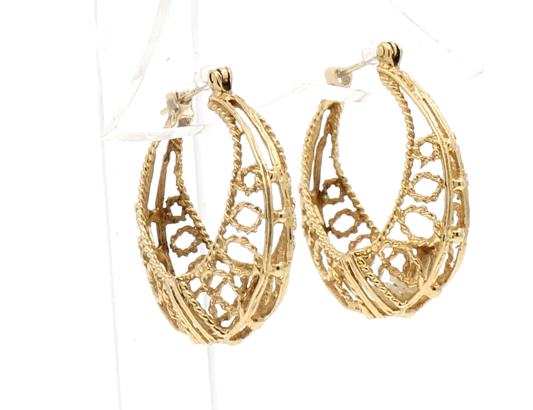 Fine Estate 14k Yellow Gold Ornate Basket Earrings