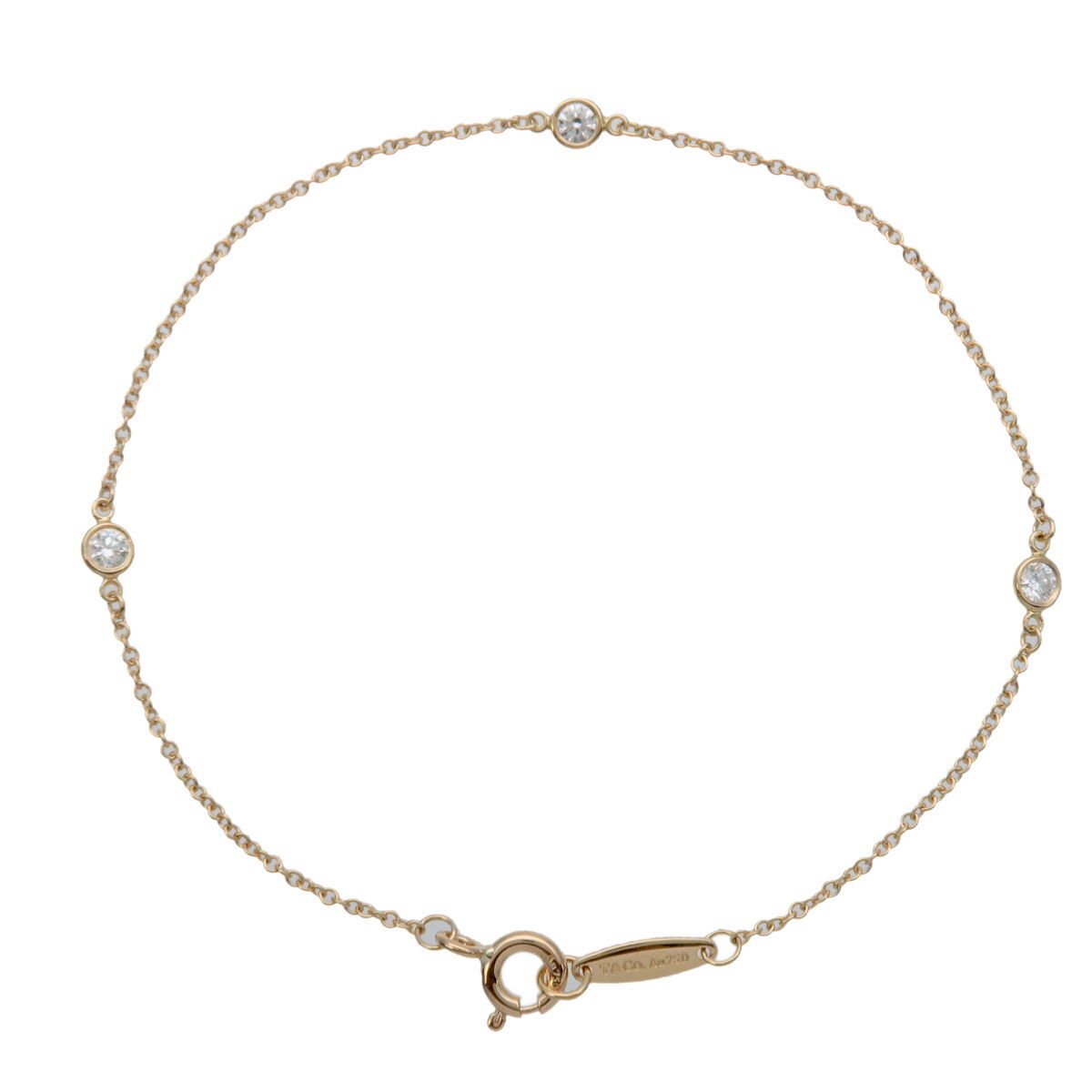 Auth TiffanyCo. By The Yard 3P Diamond Bracelet 0.05ct x 3 K18YG 750YG Used F/S