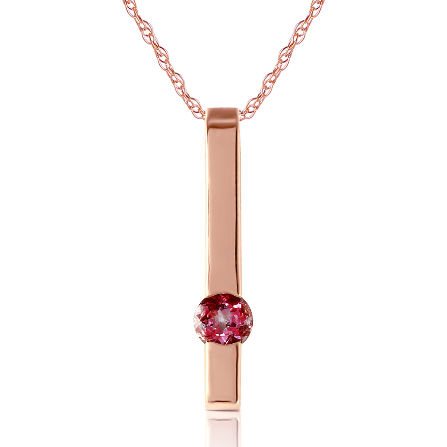 0.25 CTW 14K Solid Rose Gold Bar Pink Topaz Necklace