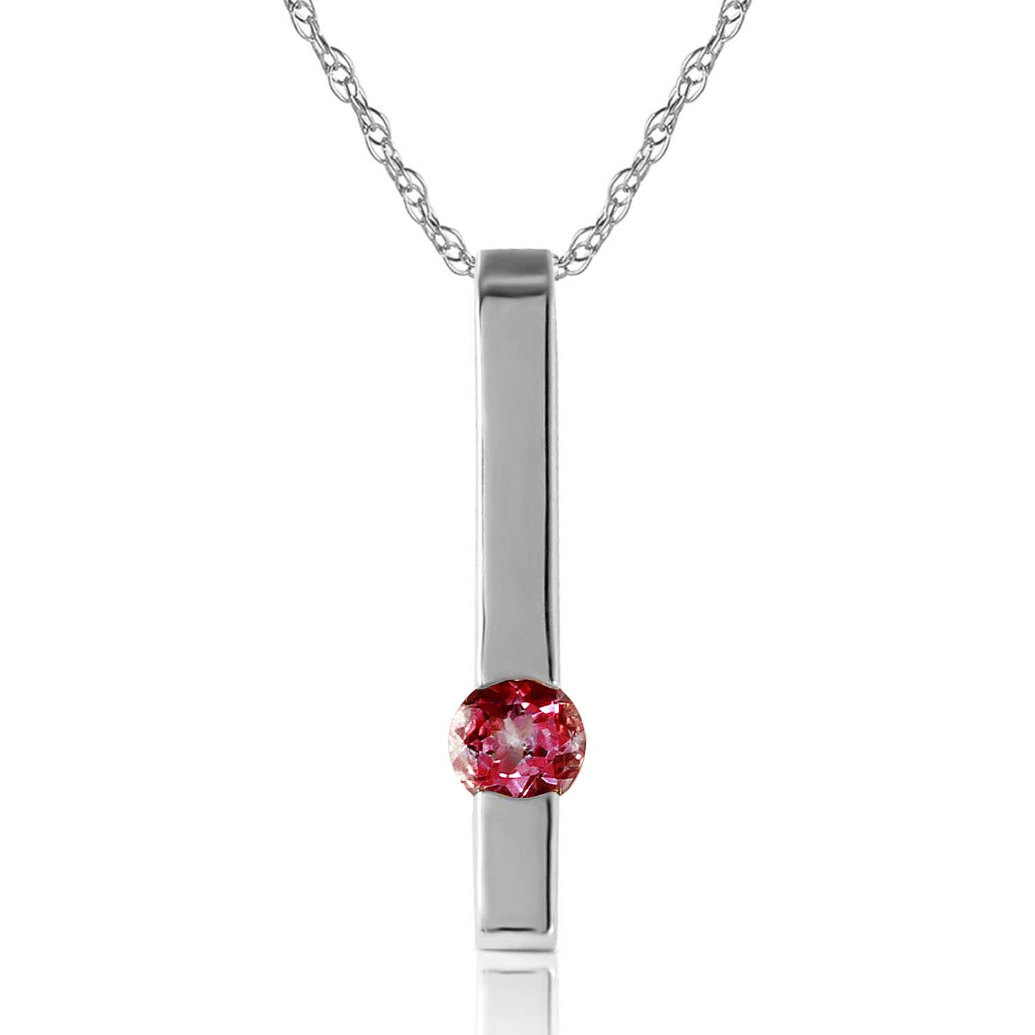 0.25 CTW 14K Solid White Gold Look Inward Pink Topaz Necklace