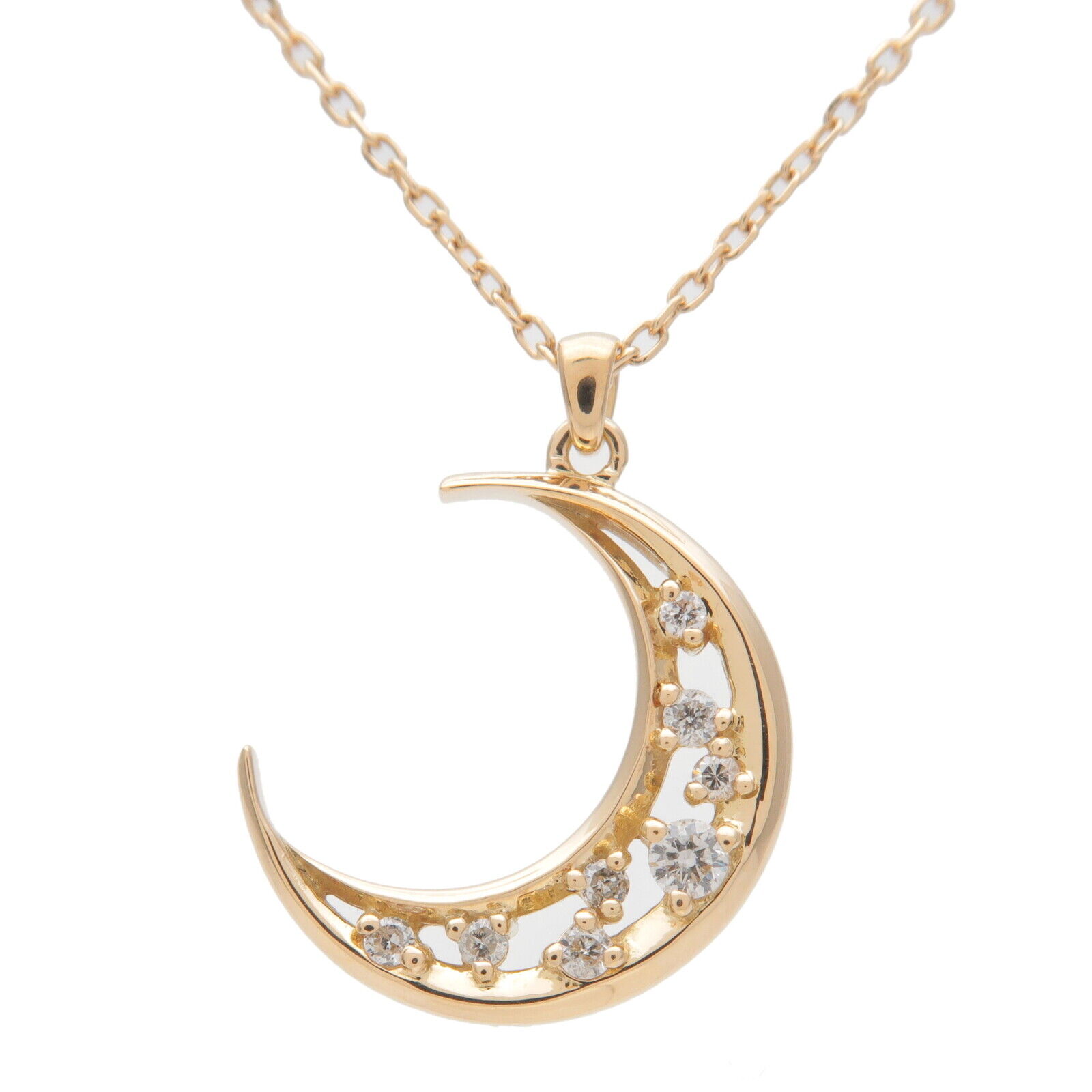 Moon Shaped Diamond Necklace  Yellow Gold