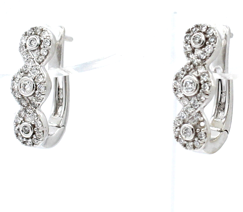14k White Gold Diamond Hoop Earrings