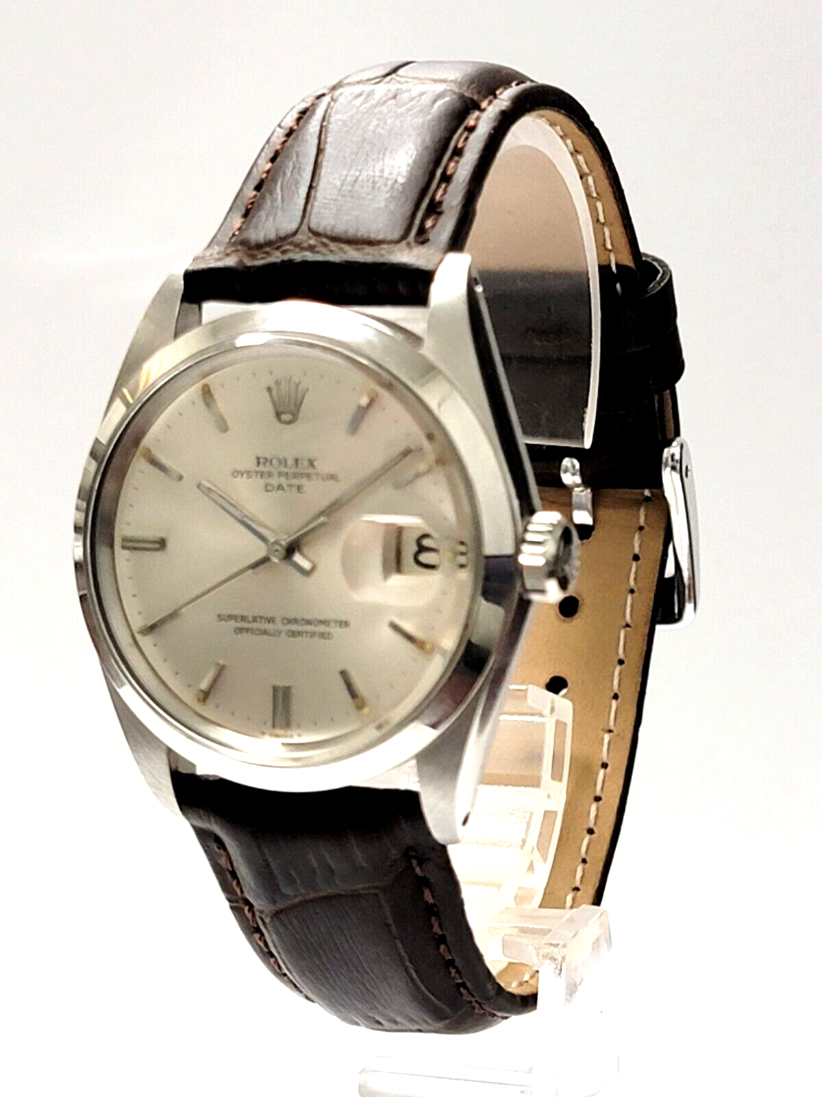 Mens VINTAGE Rolex Oyster Perpetual Date Stainless Steel Silver Dial 34mm Watch