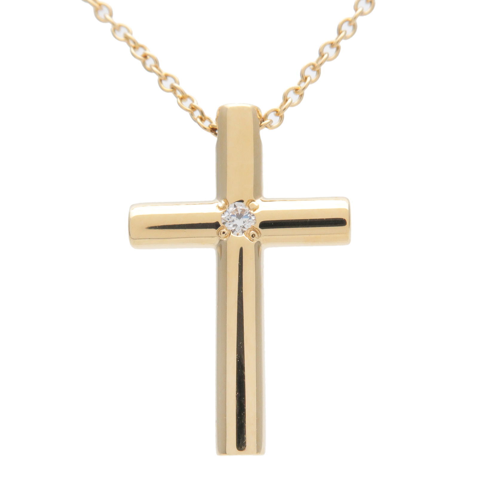 Tiffany  Co. Cross Necklace 1P Diamond  750YG Yellow Gold