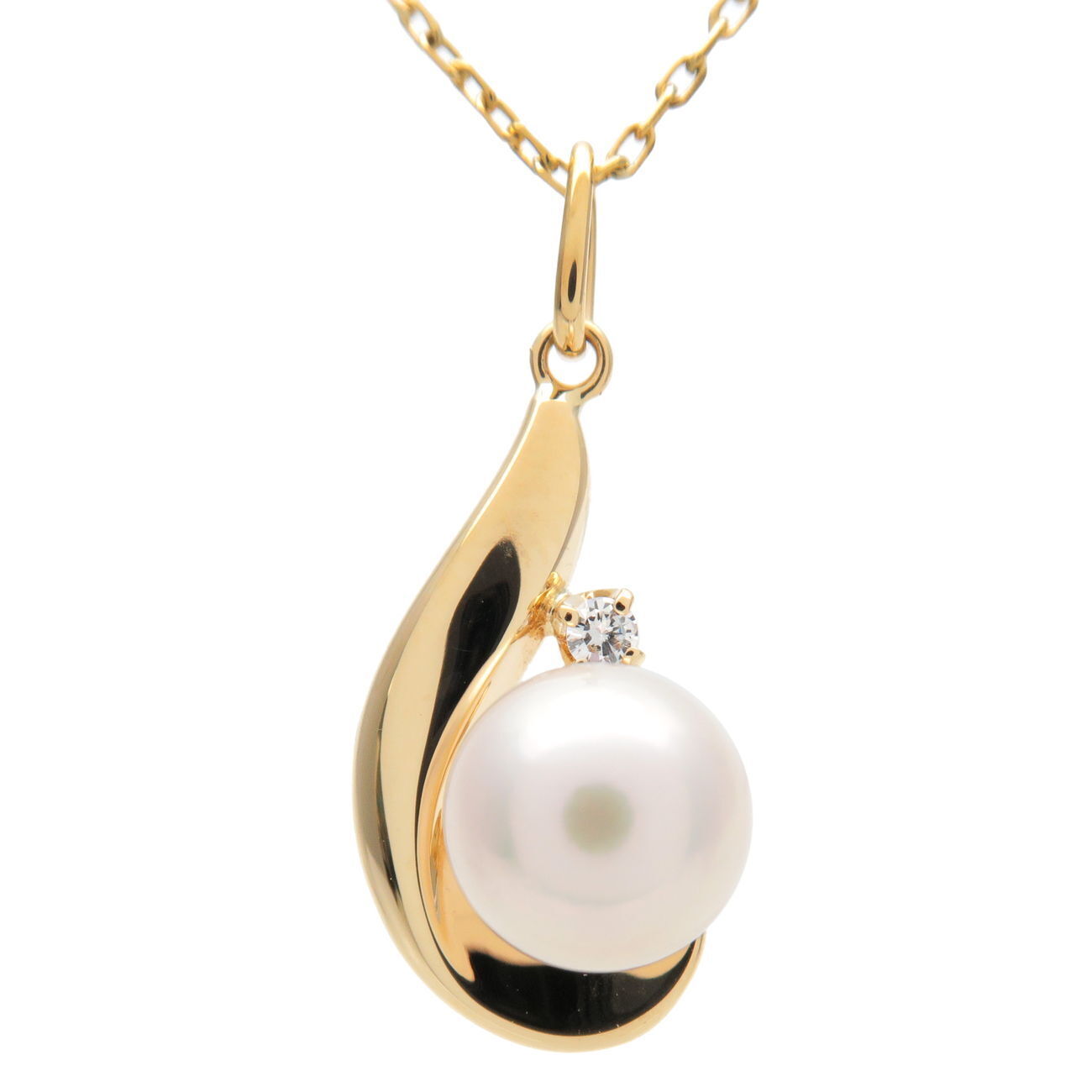 MIKIMOTO Pearl Diamond Necklace K18YG Yellow Gold