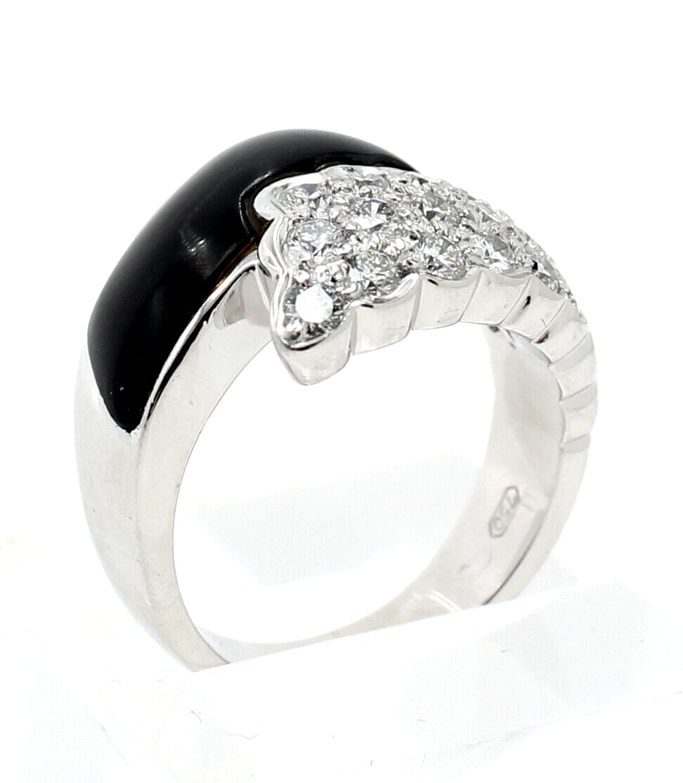Estate 18k White Gold 1.4ct Diamond Black Enamel Ladies Ring