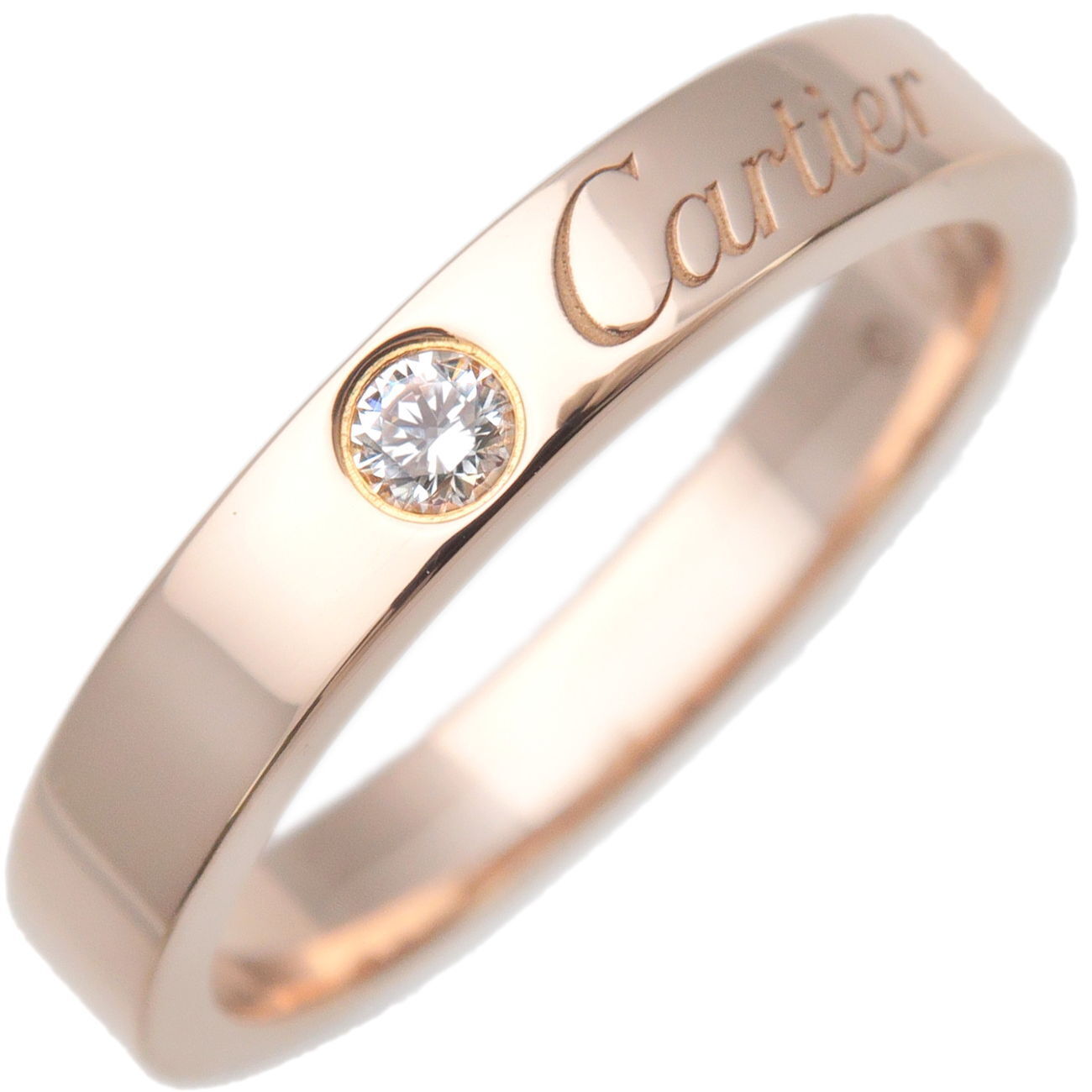 Authentic Cartier Engraved 1P Diamond Ring Rose Gold