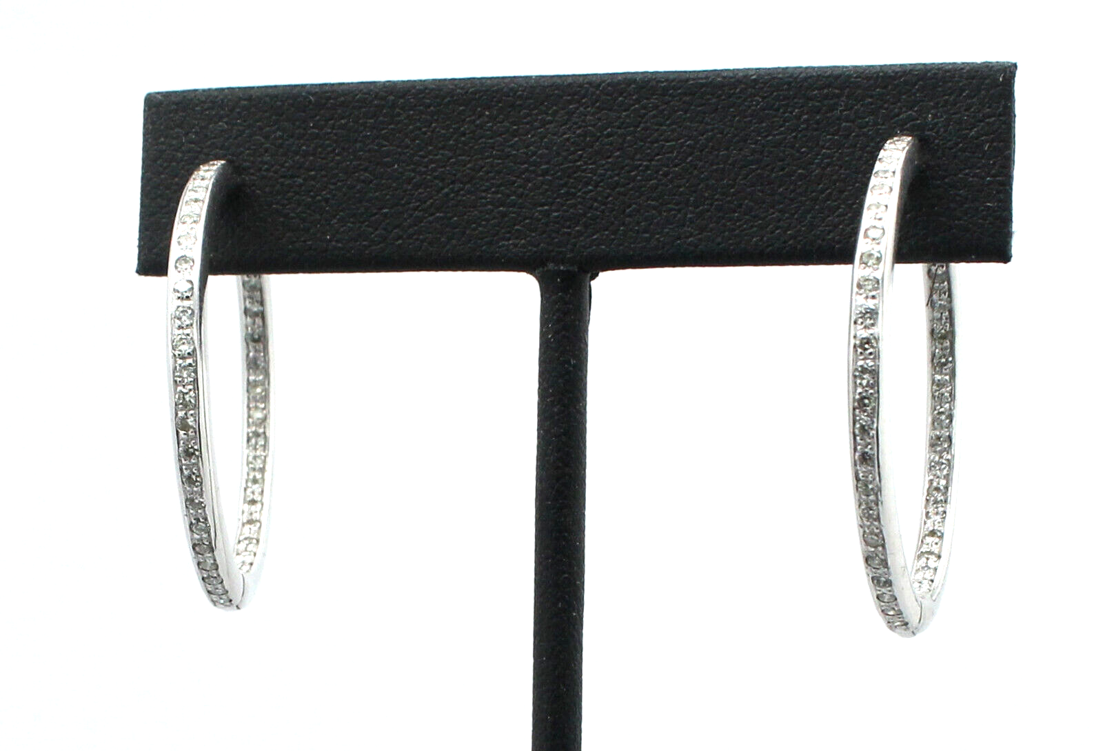 Fine Estate 14k White Gold 1.4ct Round Diamond Hoop Earrings