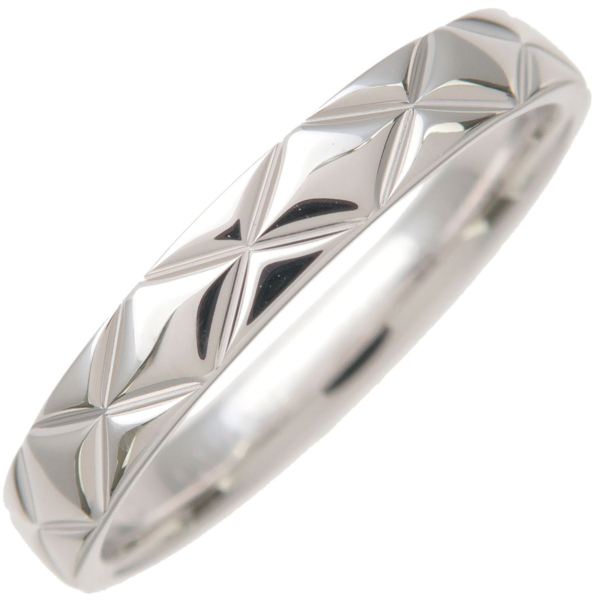 Authentic CHANEL Matelasse Ring Medium K18 750 White Gold