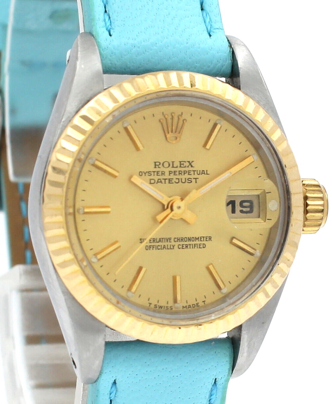 Ladies Vintage ROLEX Oyster Perpetual Datejust 26mm Gold Champagne Dial Watch