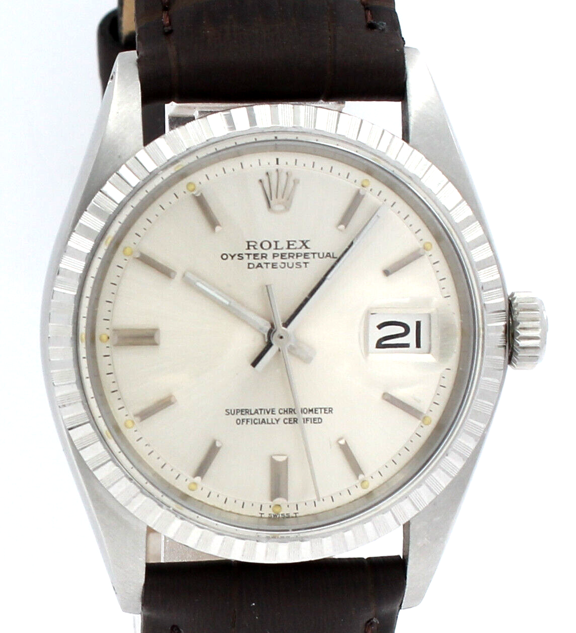 Mens Vintage ROLEX Oyster Perpetual Datejust Stainless Steel Silver Dial