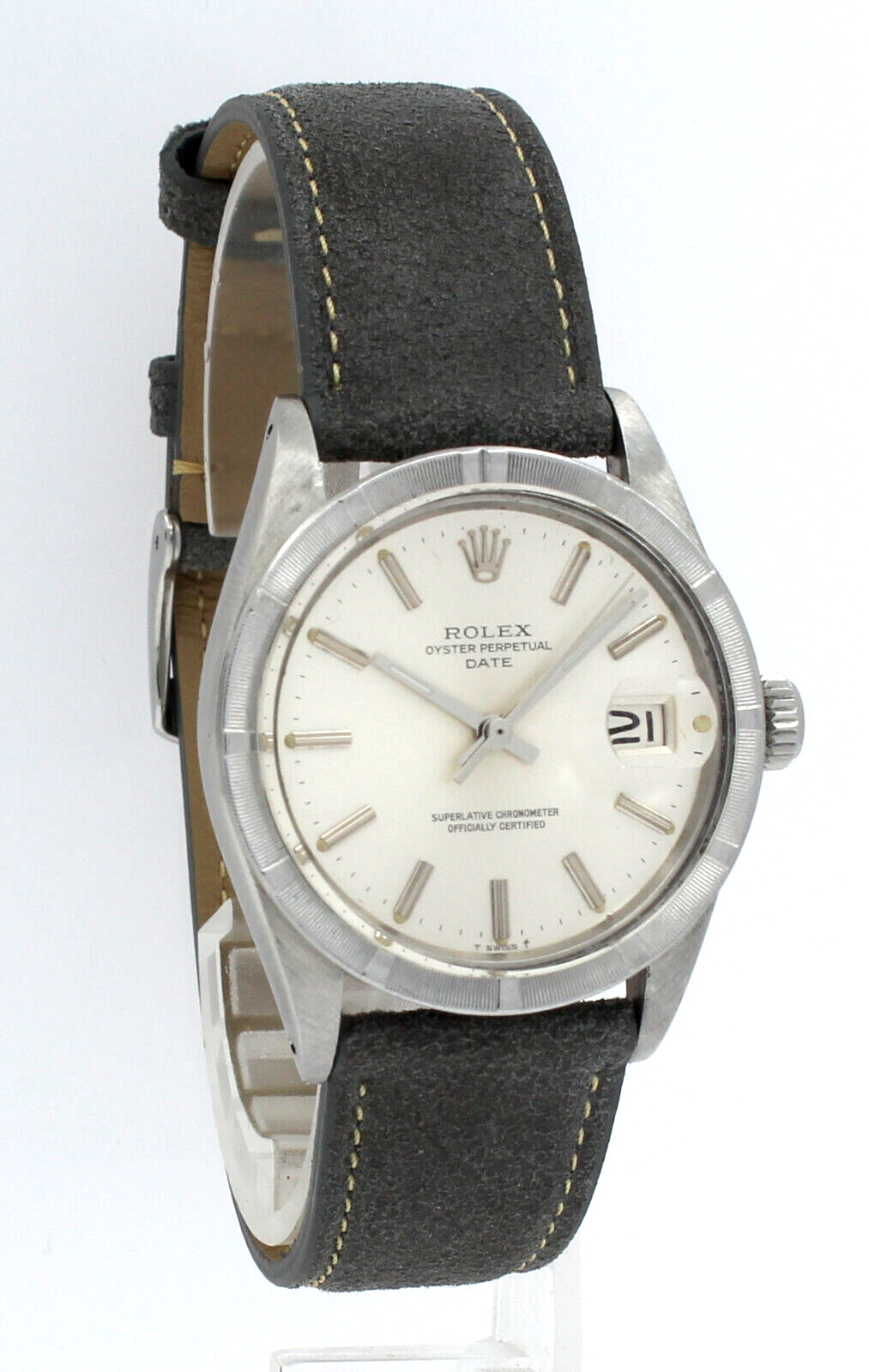 Mens VINTAGE Rolex Oyster Perpetual Date Stainless Steel Silver Dial Watch