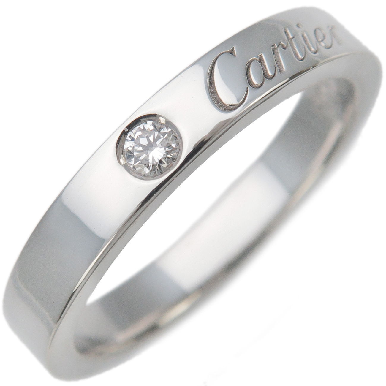 Cartier Engraved 1P Diamond Ring T950 Platinum