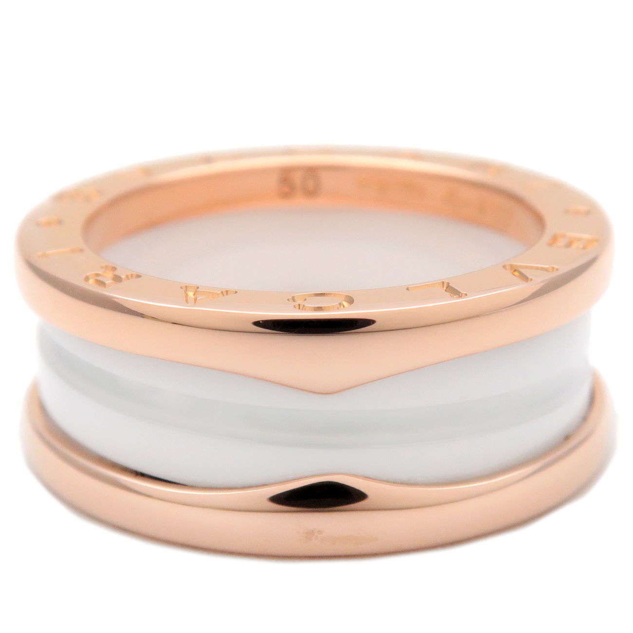 Auth BVLGARI B-Zero1 Ring 3 Band K18 Rose Gold White Ceramic