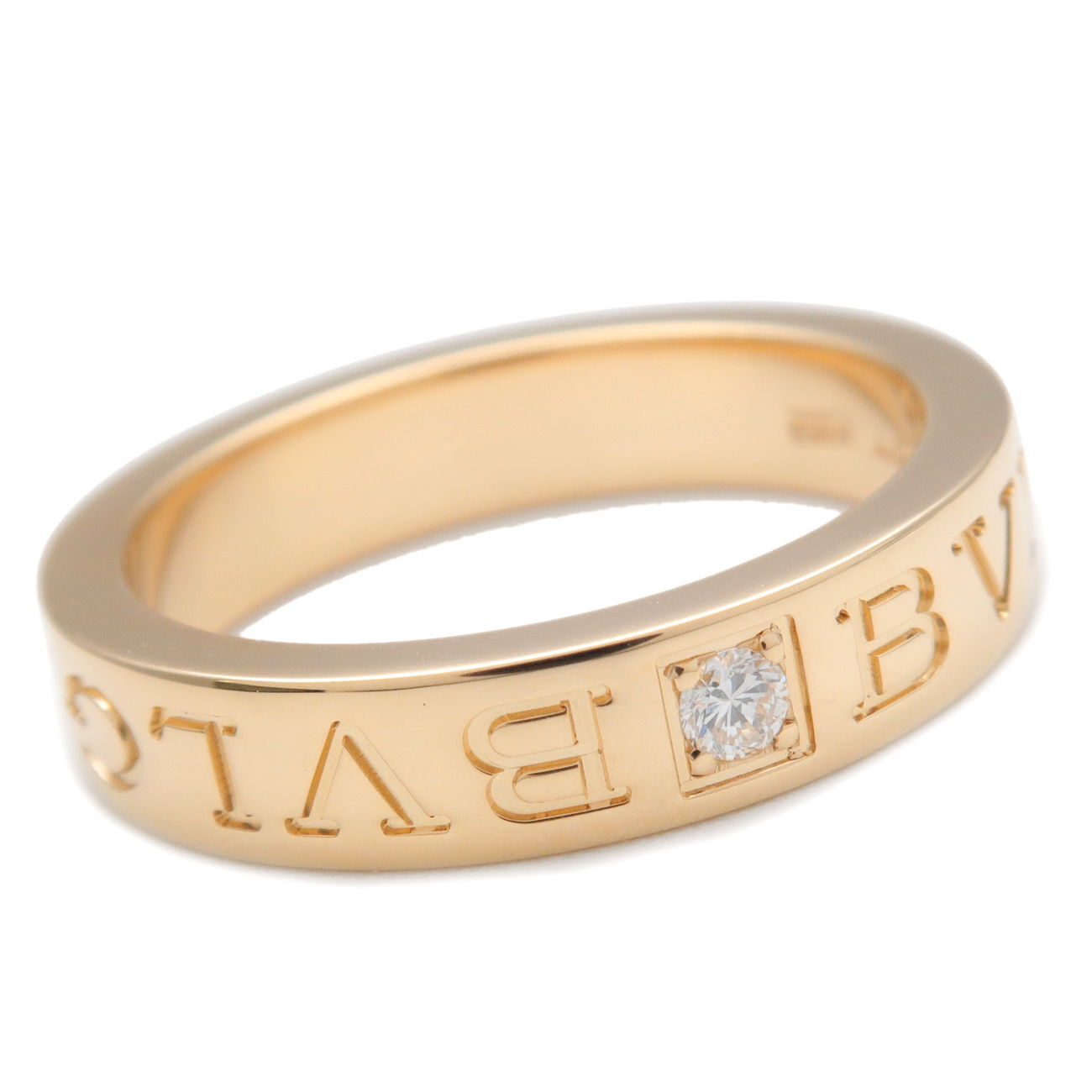 BVLGARI Double Logo 1P Diamond Ring K18YG Yellow Gold