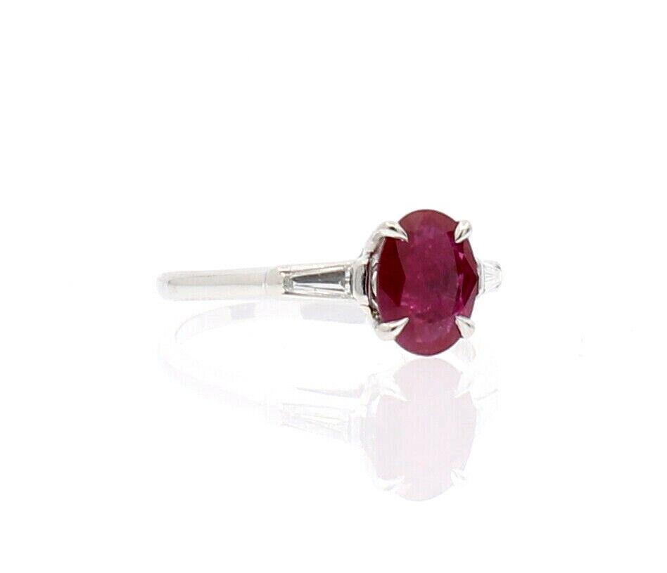 TIFFANY  CO Platinum Natural Oval Burmese Ruby Diamond Ladies Ring Size 6 GIA