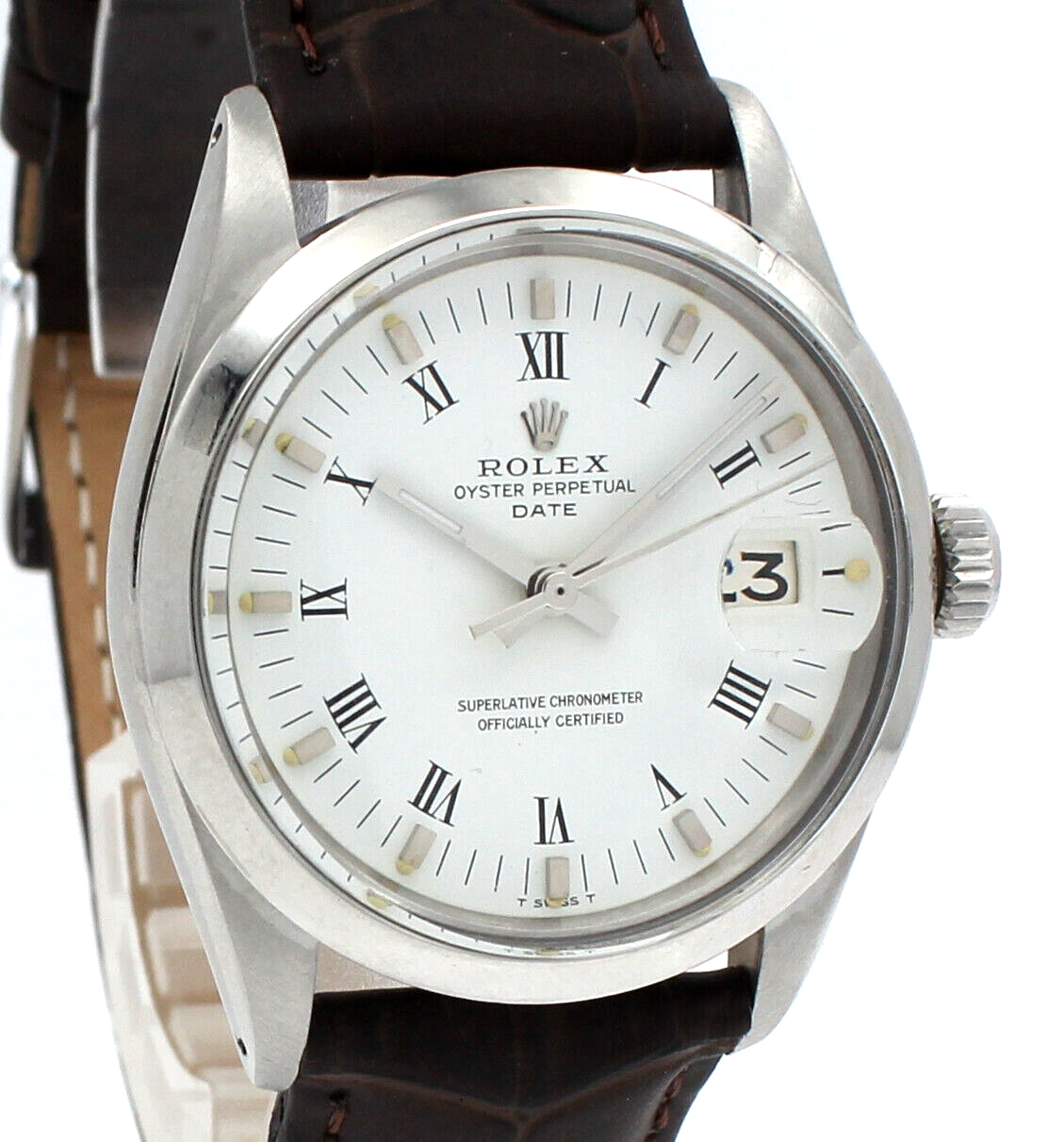 Men VINTAGE Rolex Oyster Perpetual Date Stainless Steel White Roman Buckley