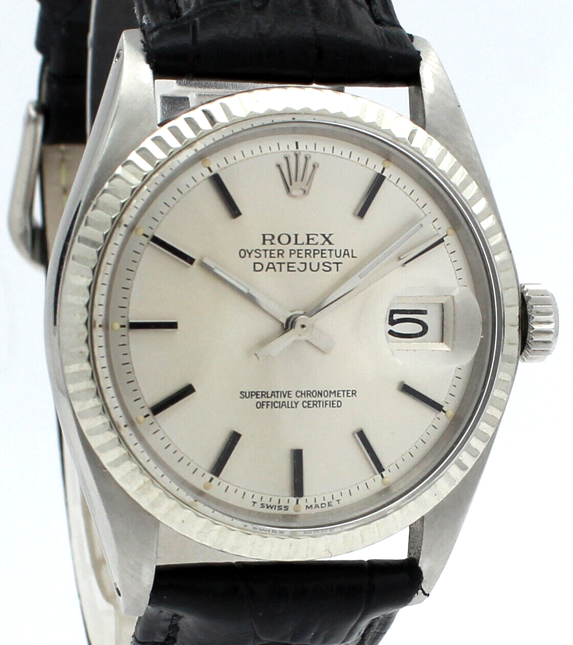 Men VINTAGE Rolex Oyster Perpetual Date Stainless Steel Silver Stick   Watch