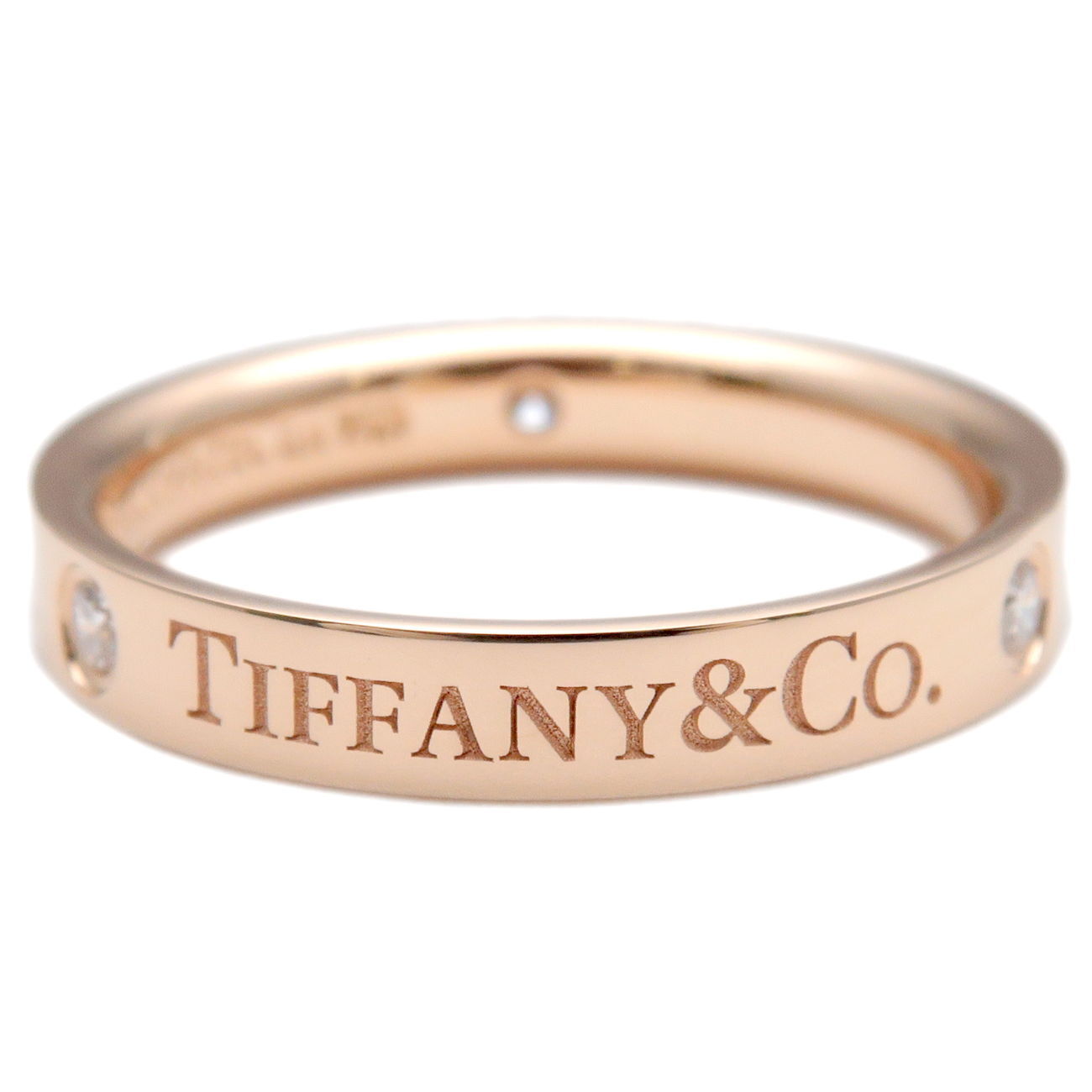 Auth TiffanyCo. Flat Band Ring 3P Diamond K18 Rose Gold