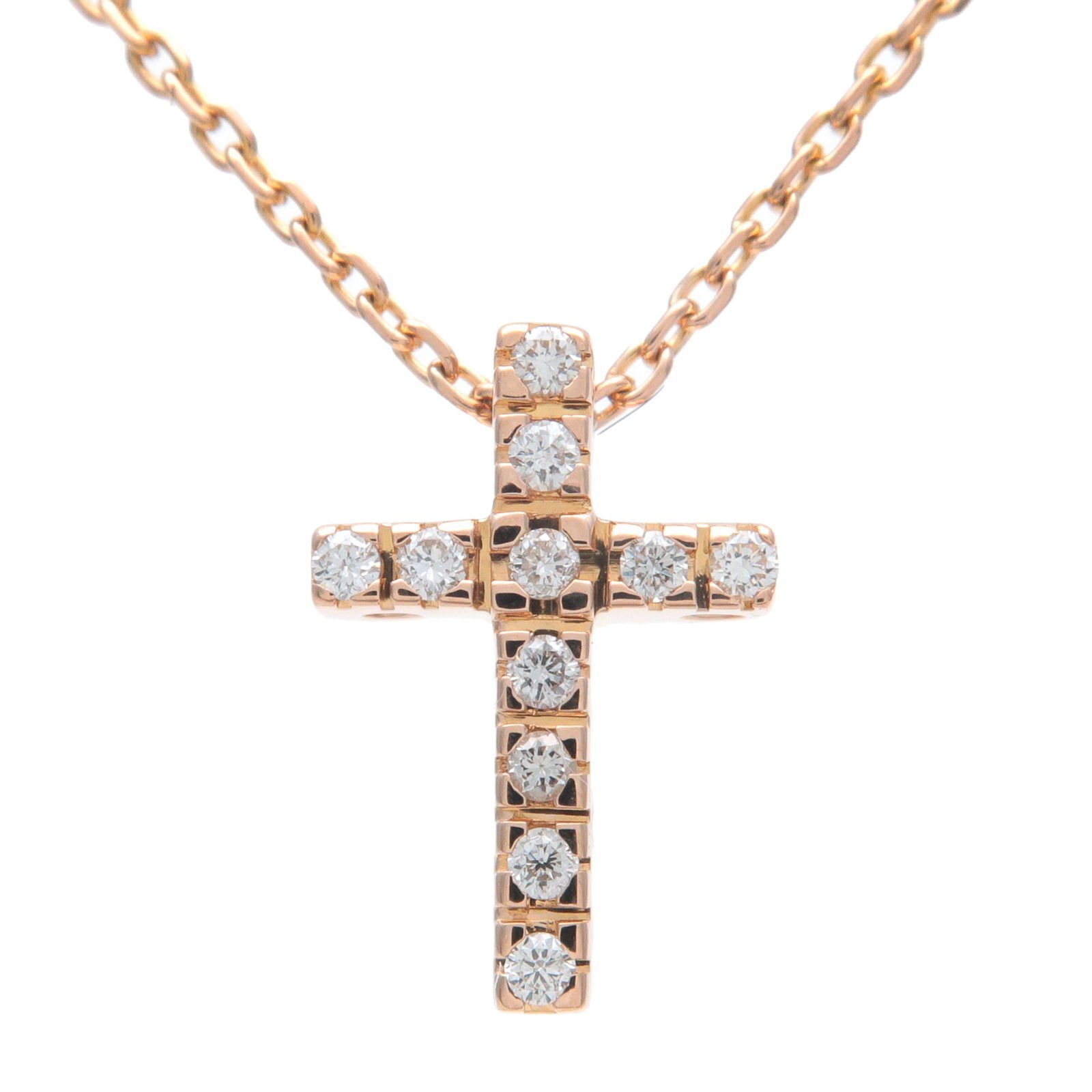 Cross Mini Charm Diamond Necklace K18PG 750PG Rose Gold