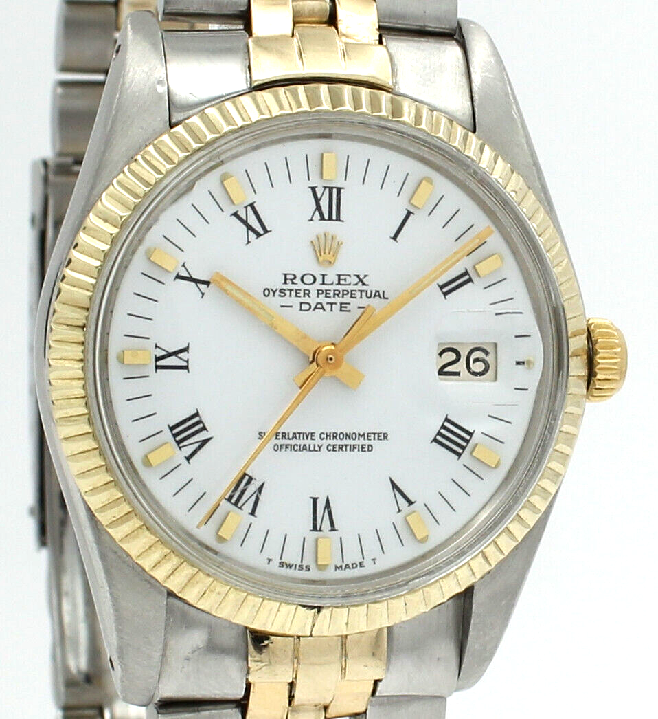 Mens Rolex Oyster Perpetual Date Two-Tone Stainless Steel 18k Yellow Gold  34mm