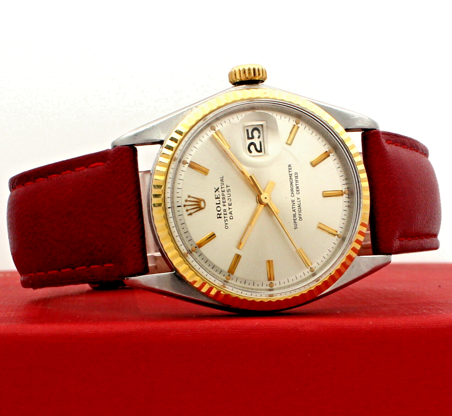 Vintage ROLEX Oyster Perpetual Datejust 36mm Silver Dial White Gold and Steel