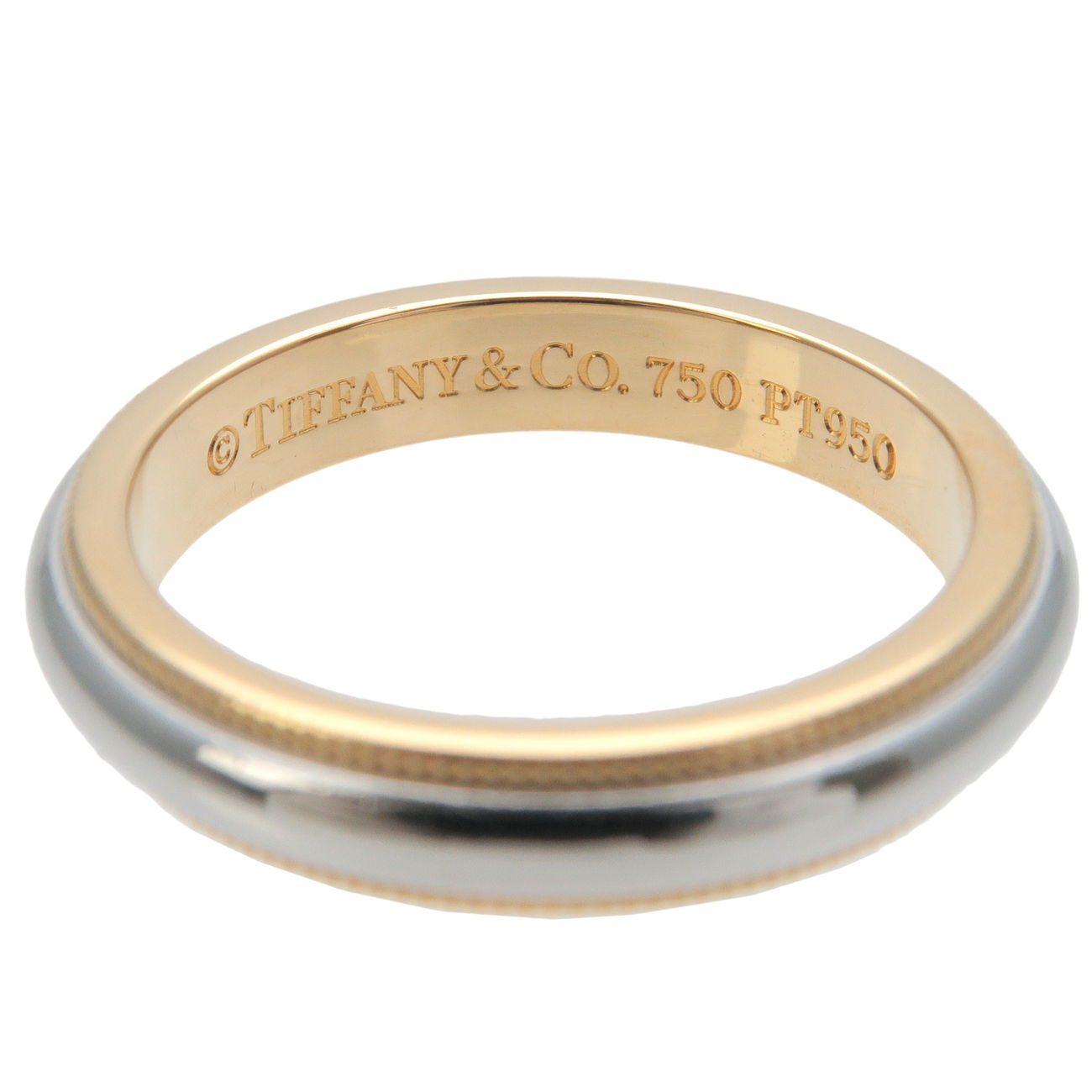 Tiffany  Co. Milgrain Band Ring K18 PT950 Yellow Gold Platinum US5 Used F/S