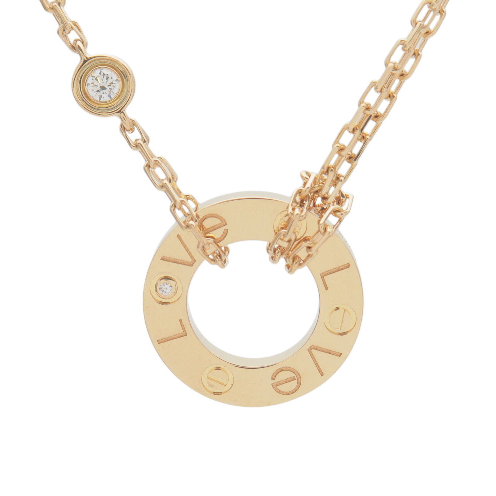 Cartier Love Circle 2P Diamond Necklace K18YG 750YG Yellow Gold