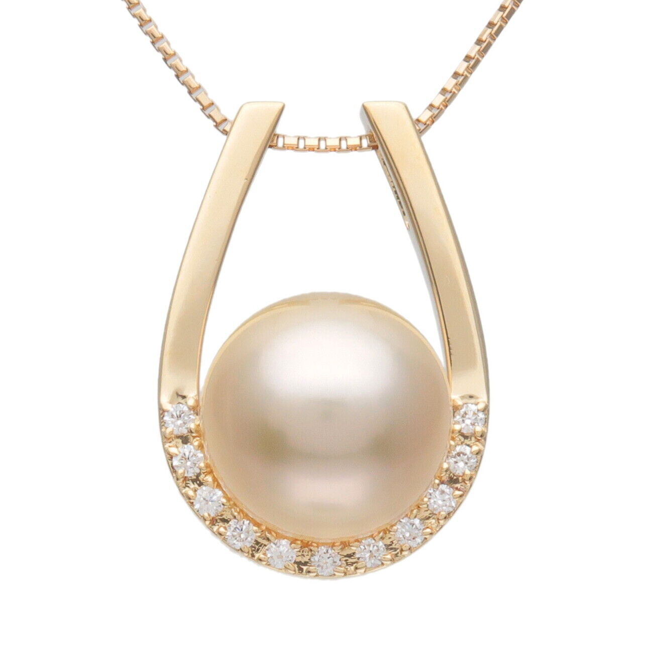 TASAKI Horse shoe Golden Pearl Diamond Necklace 0.10ct K18 YG