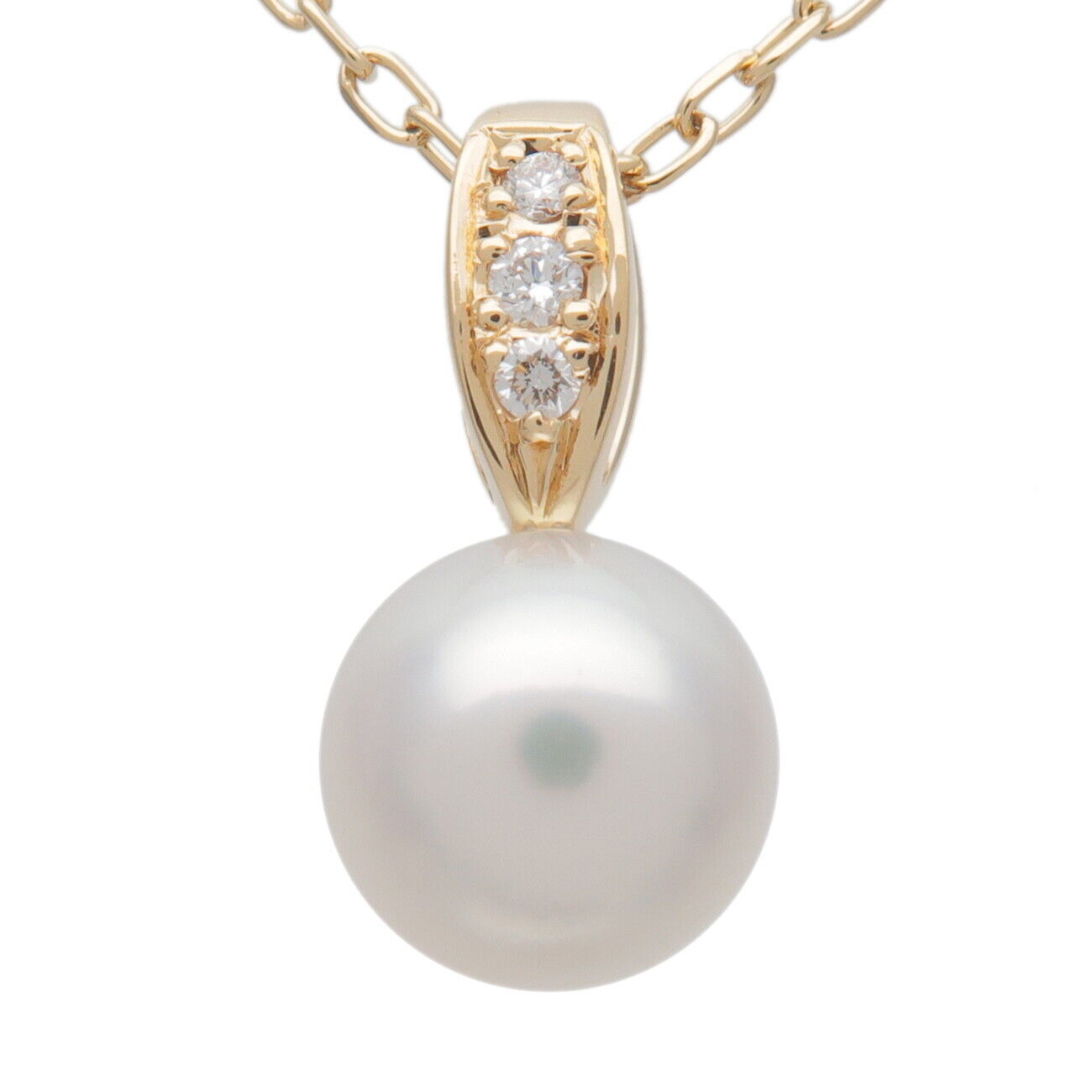 MIKIMOTO Pearl Diamond Necklace K18YG 750YG Yellow Gold