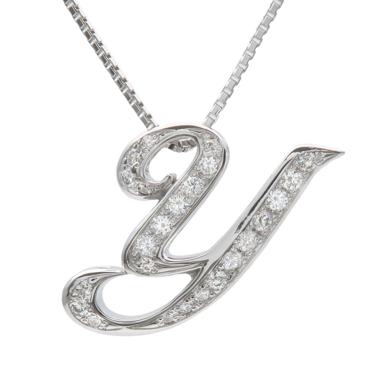 NOMBRE ALPHA Initial "Y" Diamond Necklace Medium 0.42ct White Gold
