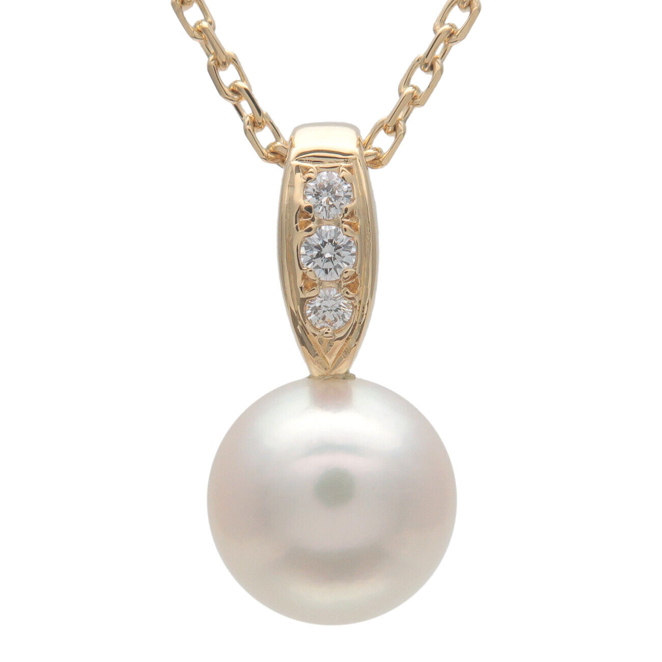 MIKIMOTO Pearl Diamond Necklace K18YG 750YG Yellow Gold