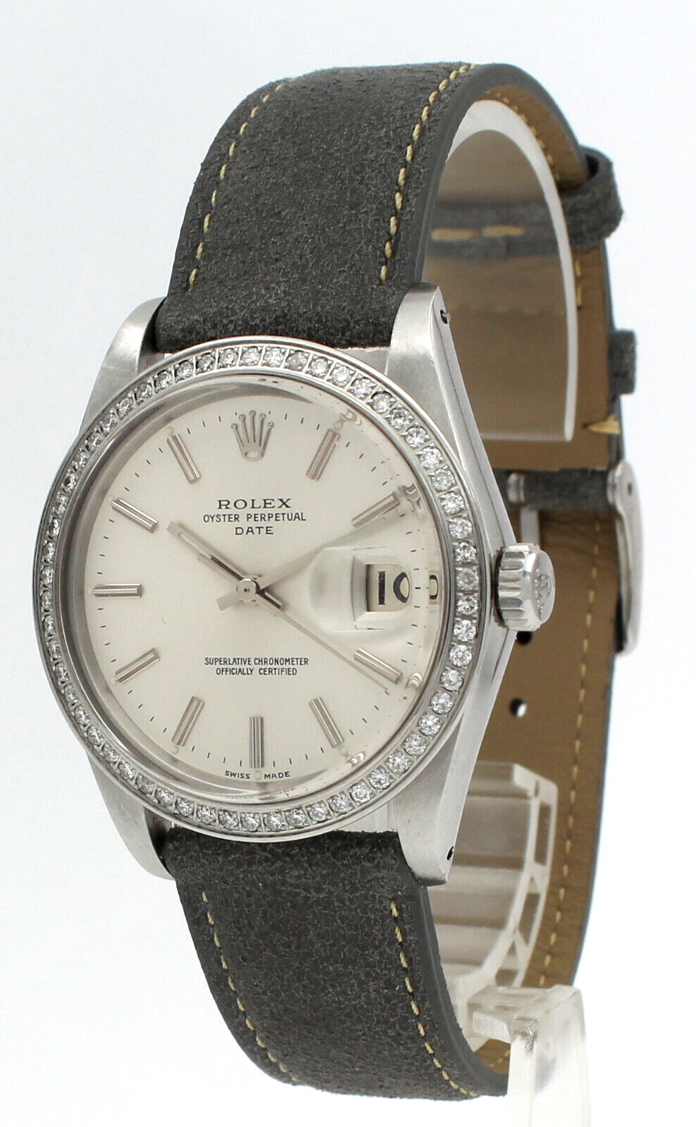 Mens VINTAGE Rolex Oyster Perpetual Date Stainless Steel Silver Dial 34mm Watch