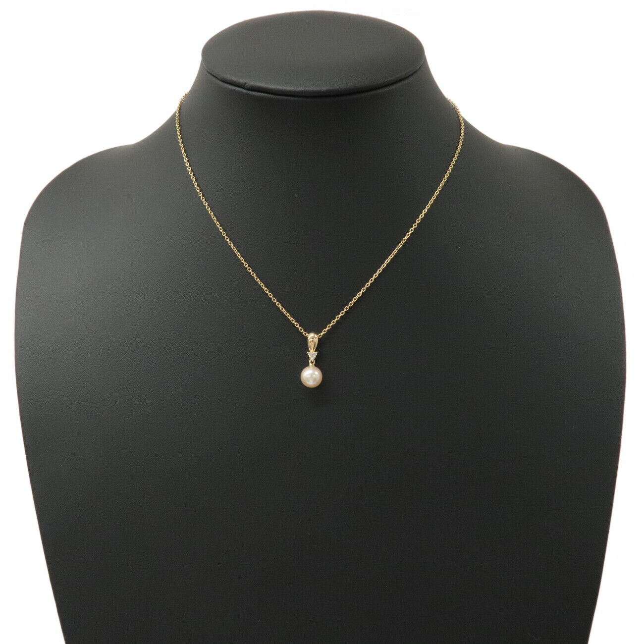 Authentic TASAKI Pearl Diamond Necklace 0.03ct K18YG Yellow Gold