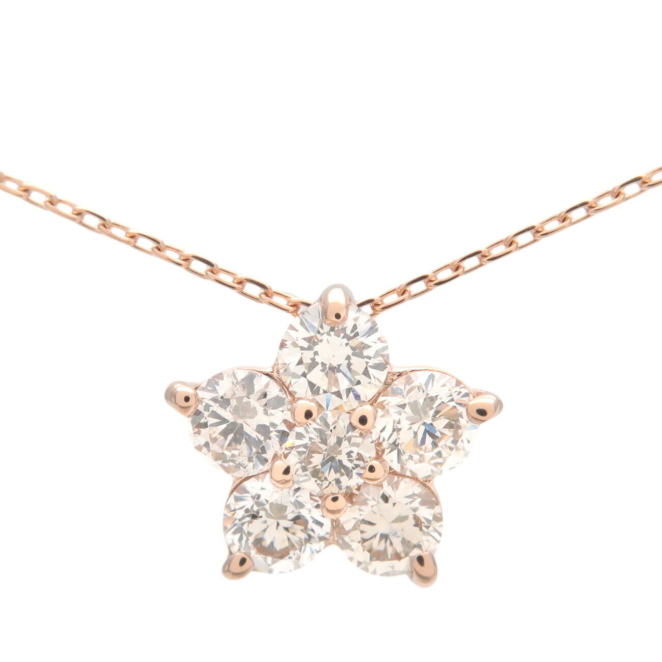 Flower Charm 6P Diamond 0.50ct Necklace K18 Rose Gold Used F/S