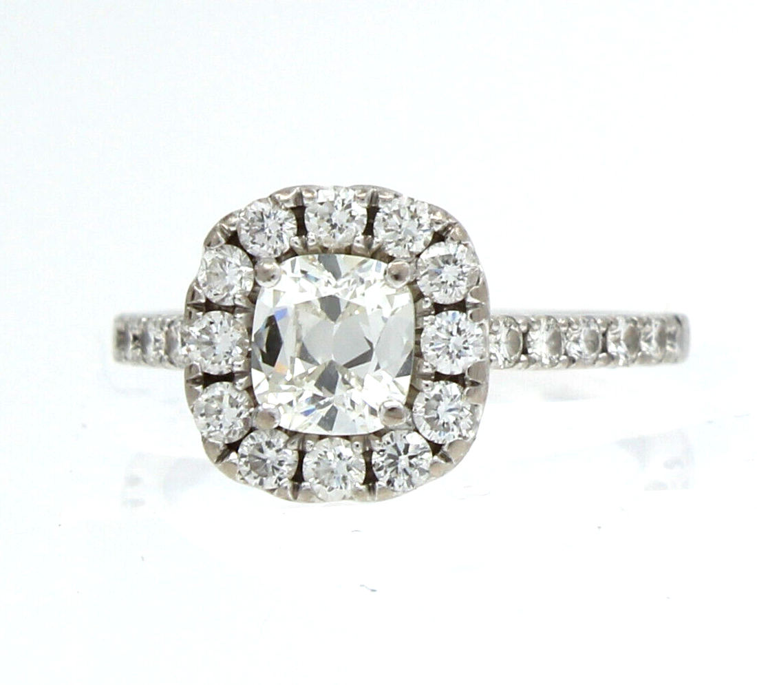 18k White Gold  1.01 Carat Cushion Brilliant Natural Diamond Ring Size 6 GIA