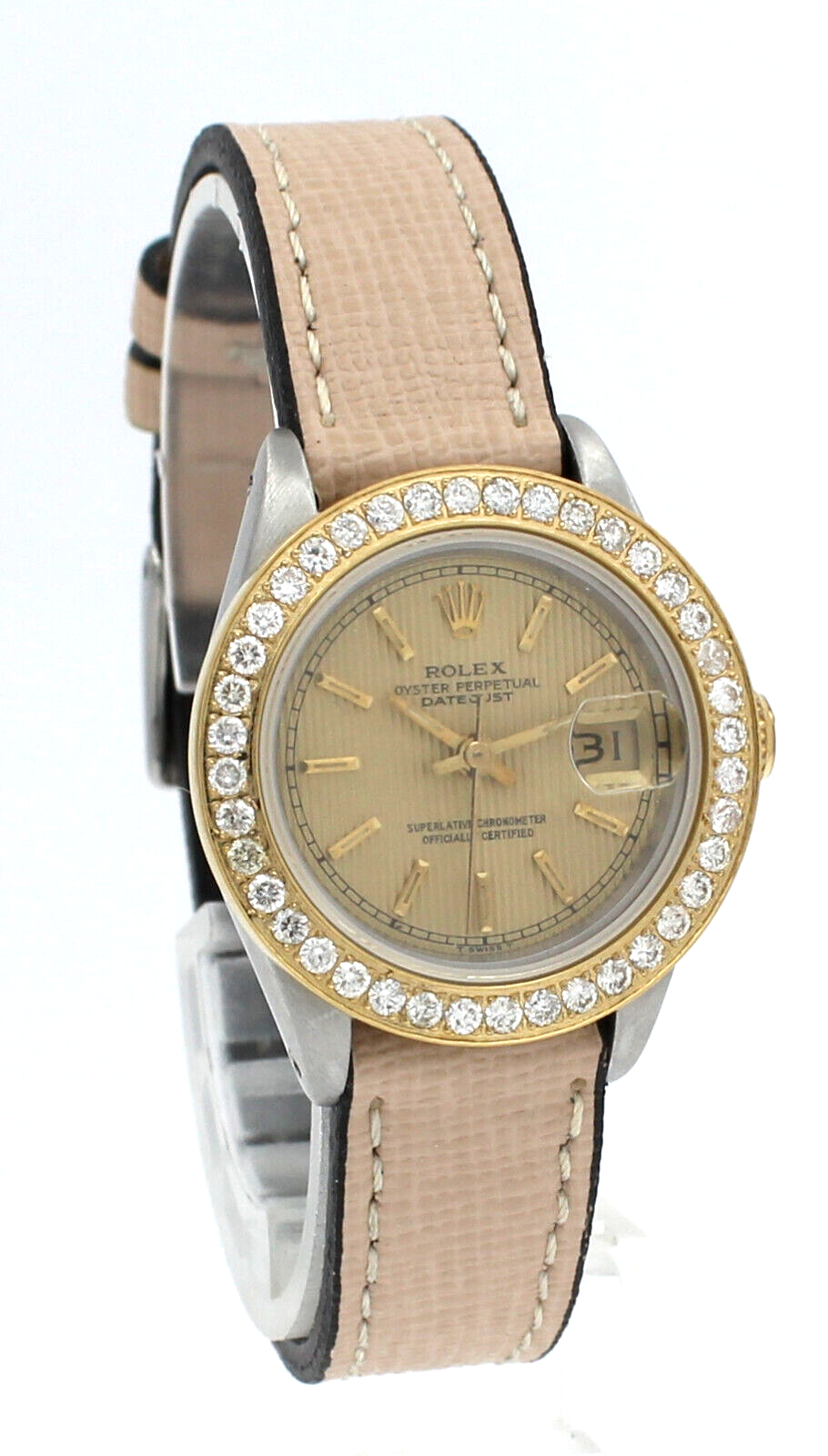 Ladies Vintage ROLEX Oyster Perpetual Datejust 26mm Gold Tapestry Dial Watch