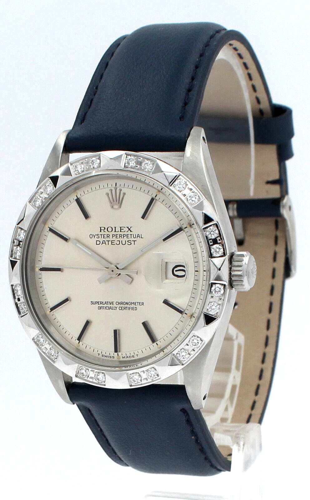 Mens Rolex Oyster Perpetual Datejust Stainless Steel White Gold Diamonds 36mm