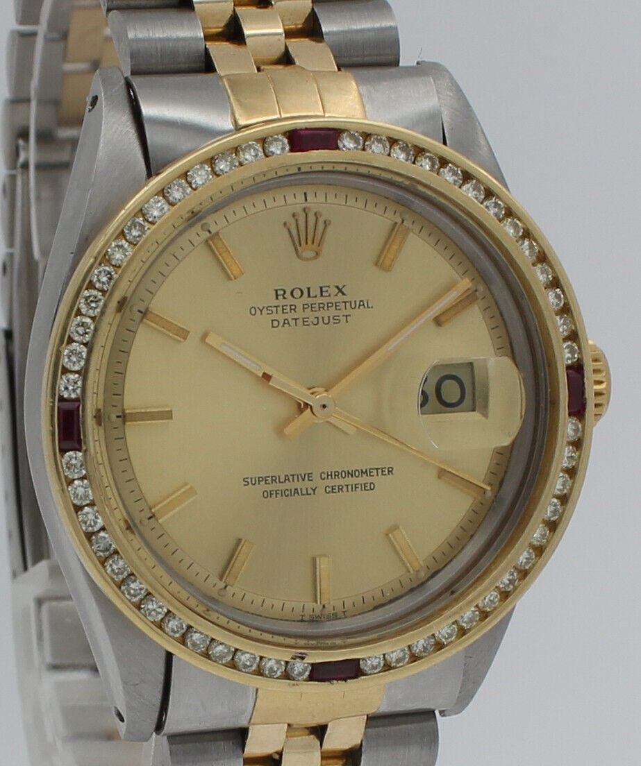 Mens ROLEX Oyster Perpetual Datejust 36mm Gold Stick Dial  Diamond Watch