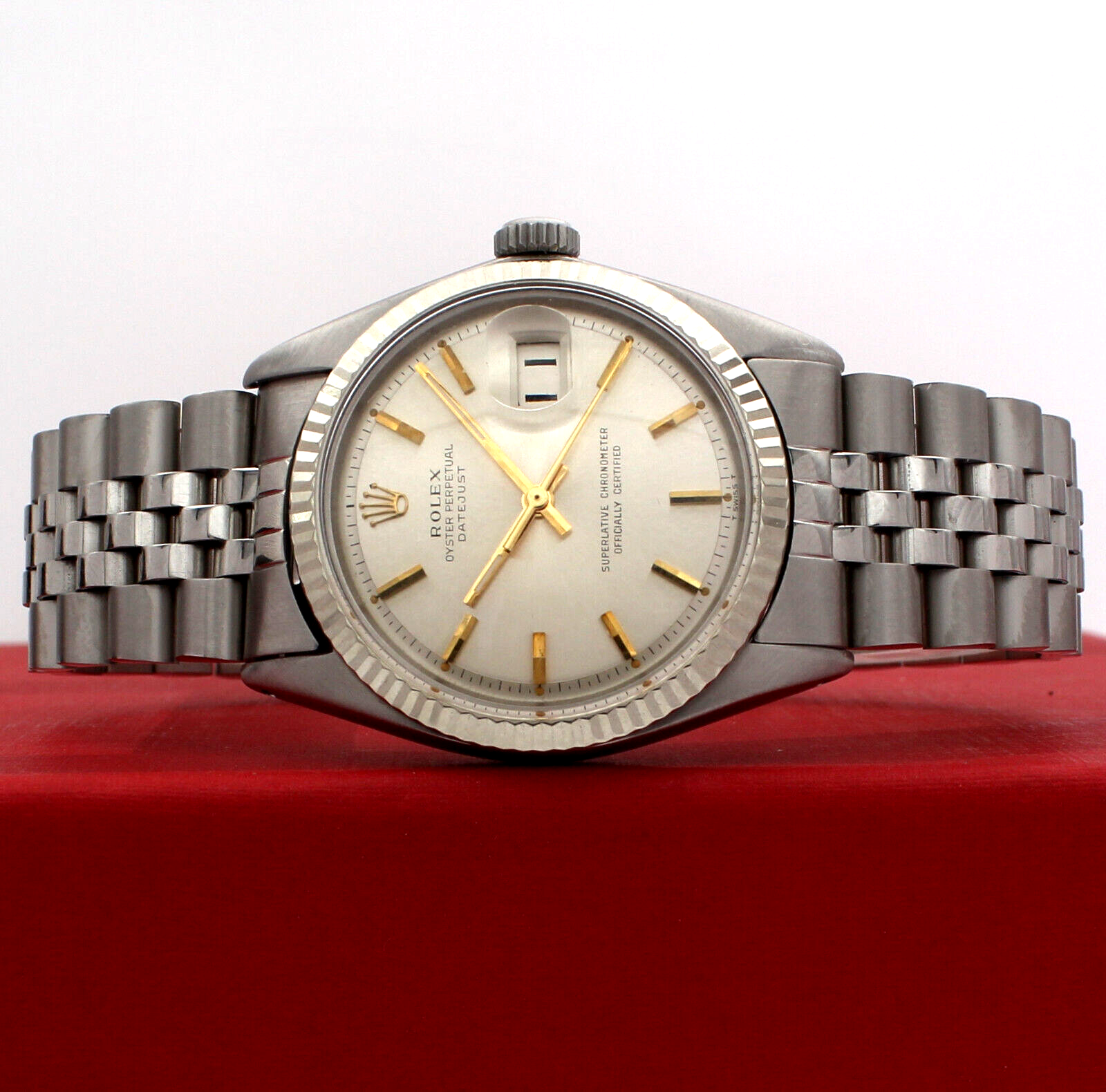 Men VINTAGE Rolex Oyster Perpetual Date Stainless Steel Silver Stick 36mm Watch