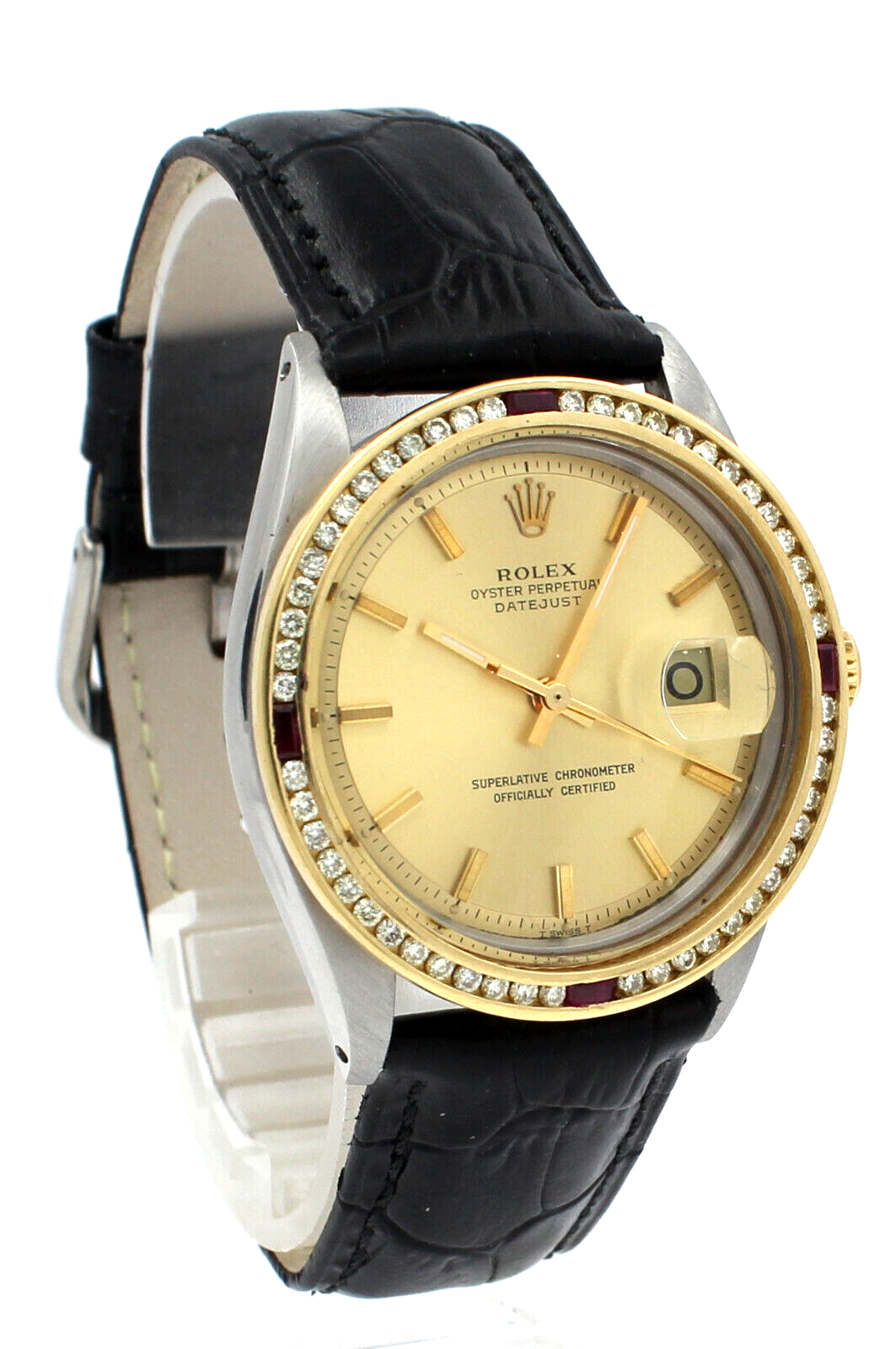 Mens ROLEX Oyster Perpetual Datejust 36mm Gold Stick Dial  Diamond Watch