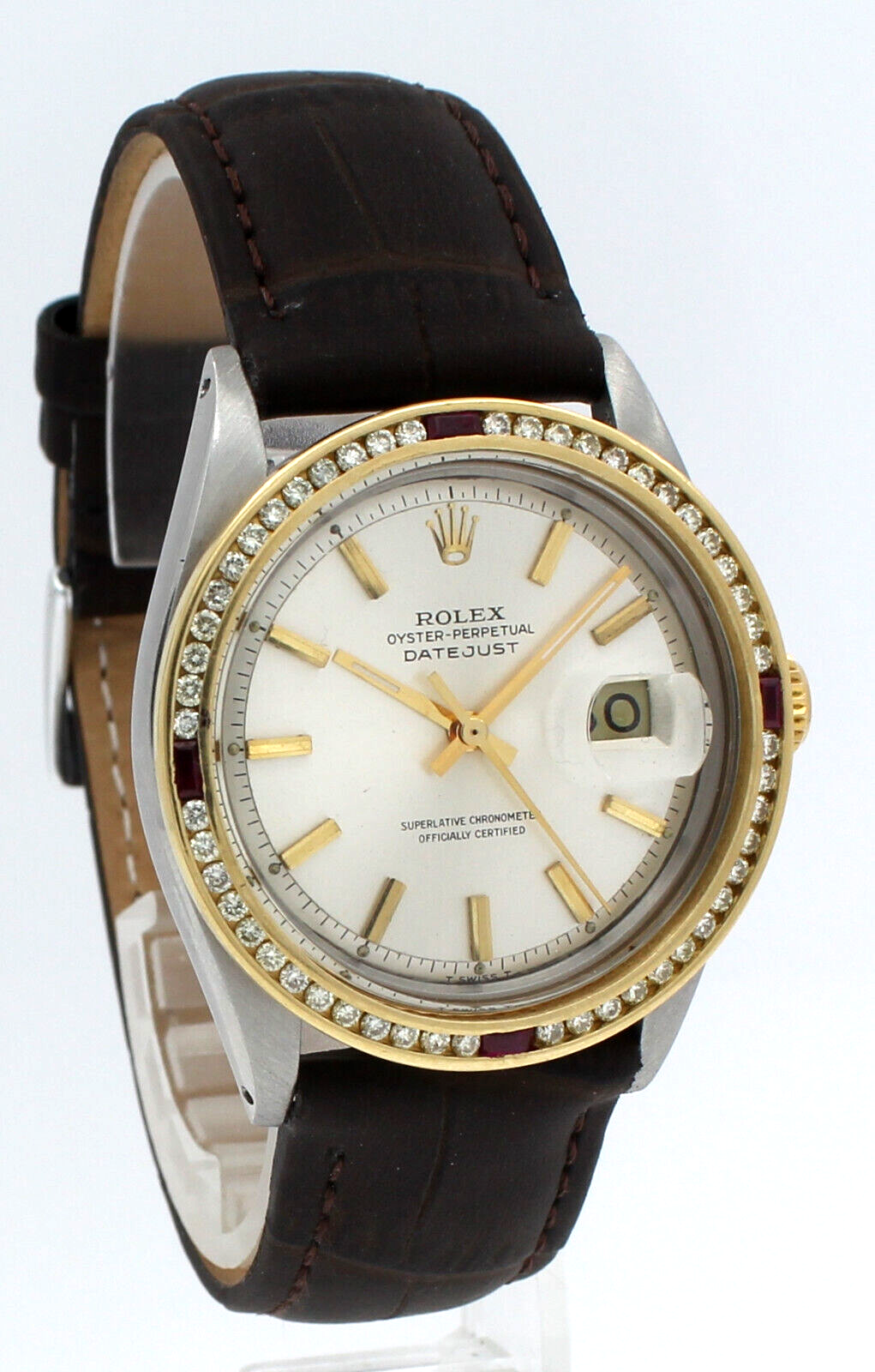 Mens ROLEX Oyster Perpetual Datejust 36mm Silver Stick Dial  Diamond Watch