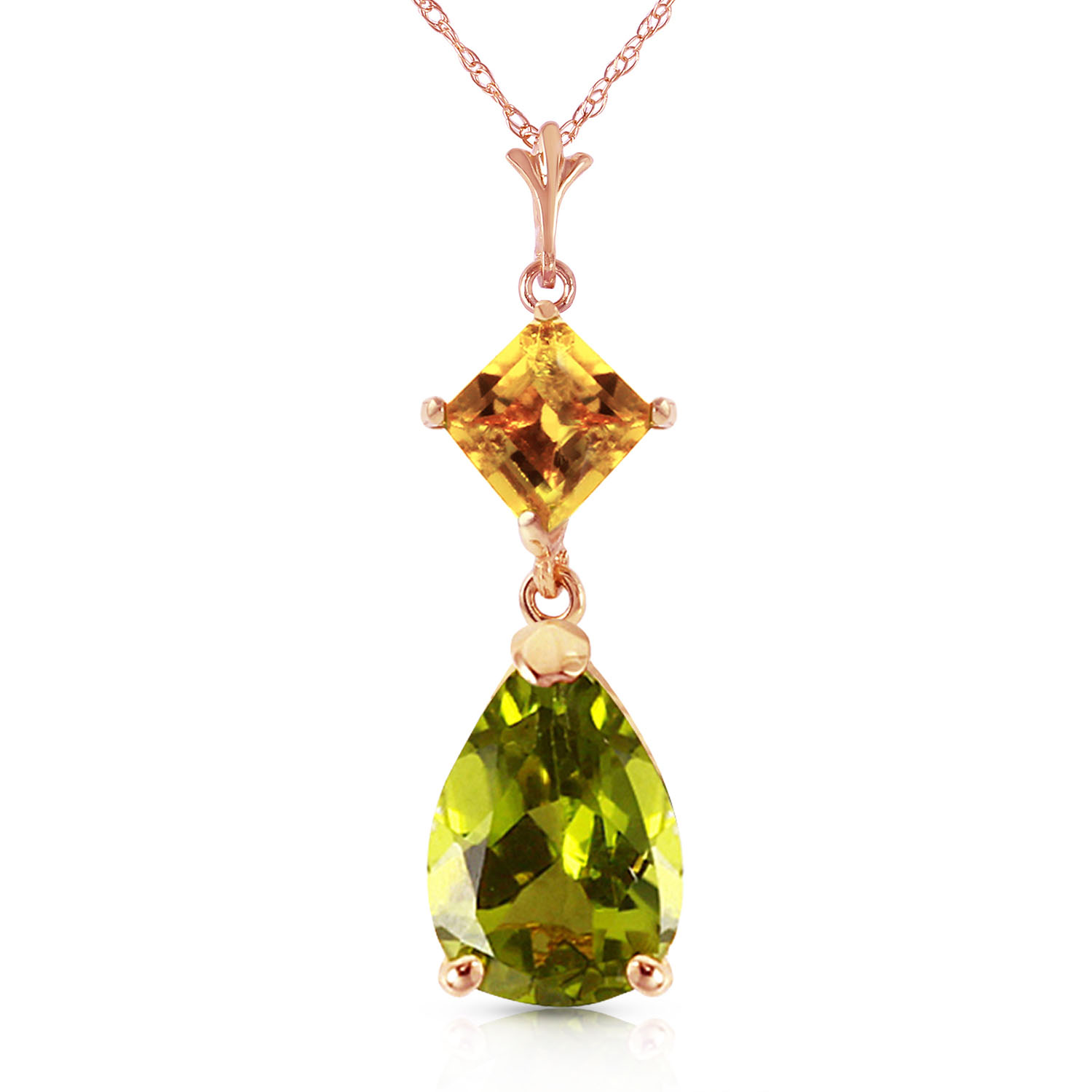 2 CTW 14K Solid Rose Gold Necklace Natural Citrine Peridot