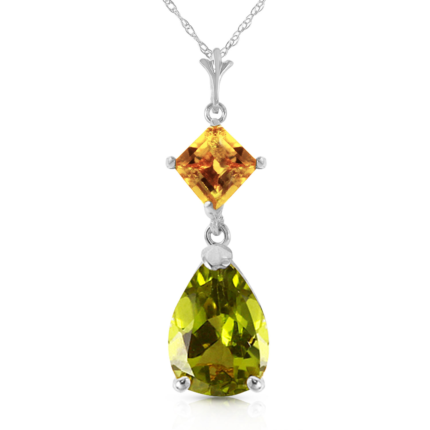 2 CTW 14K Solid White Gold Necklace Natural Citrine Peridot