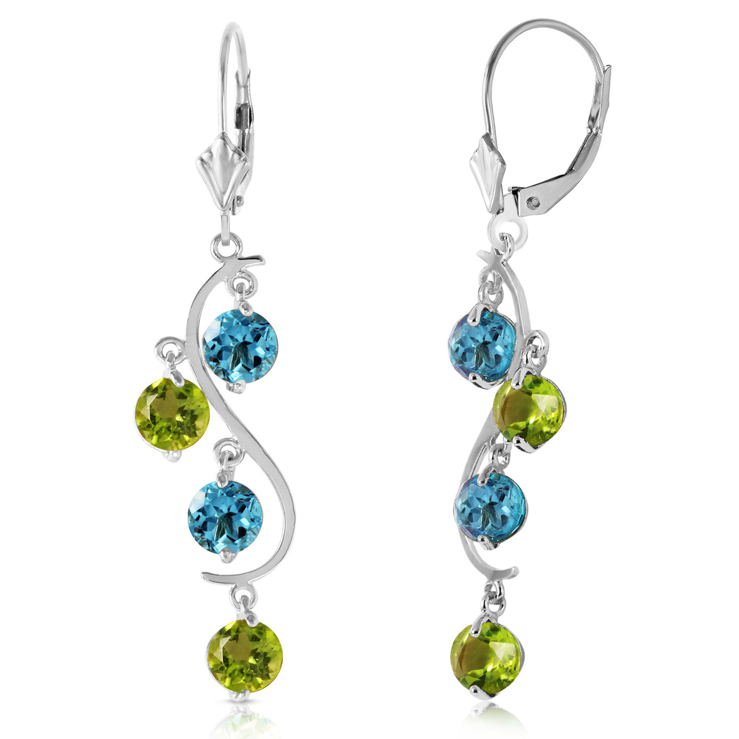 4.94 CTW 14K Solid White Gold Chandelier Earrings Blue Topaz Peridot