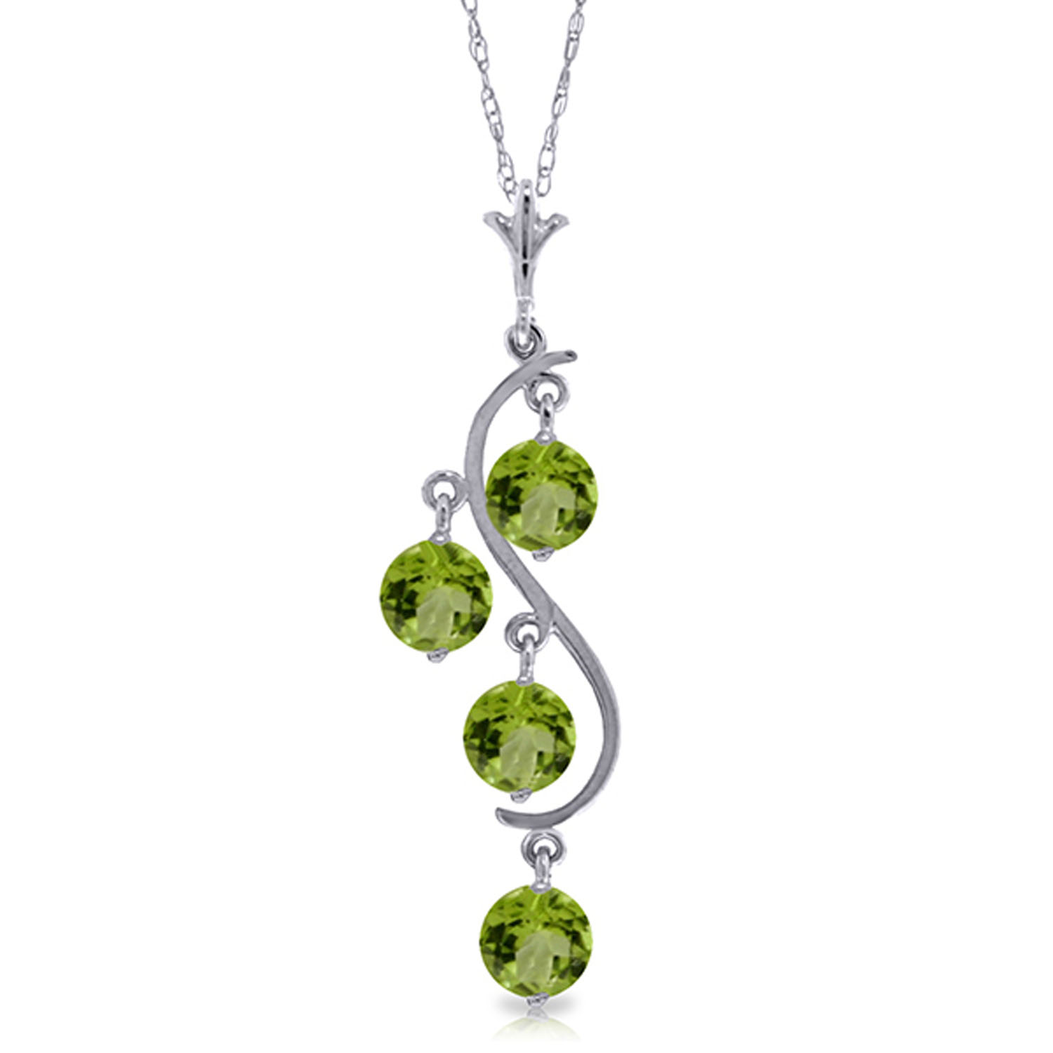 2.25 CTW 14K Solid White Gold Thousand Voices Peridot Necklace